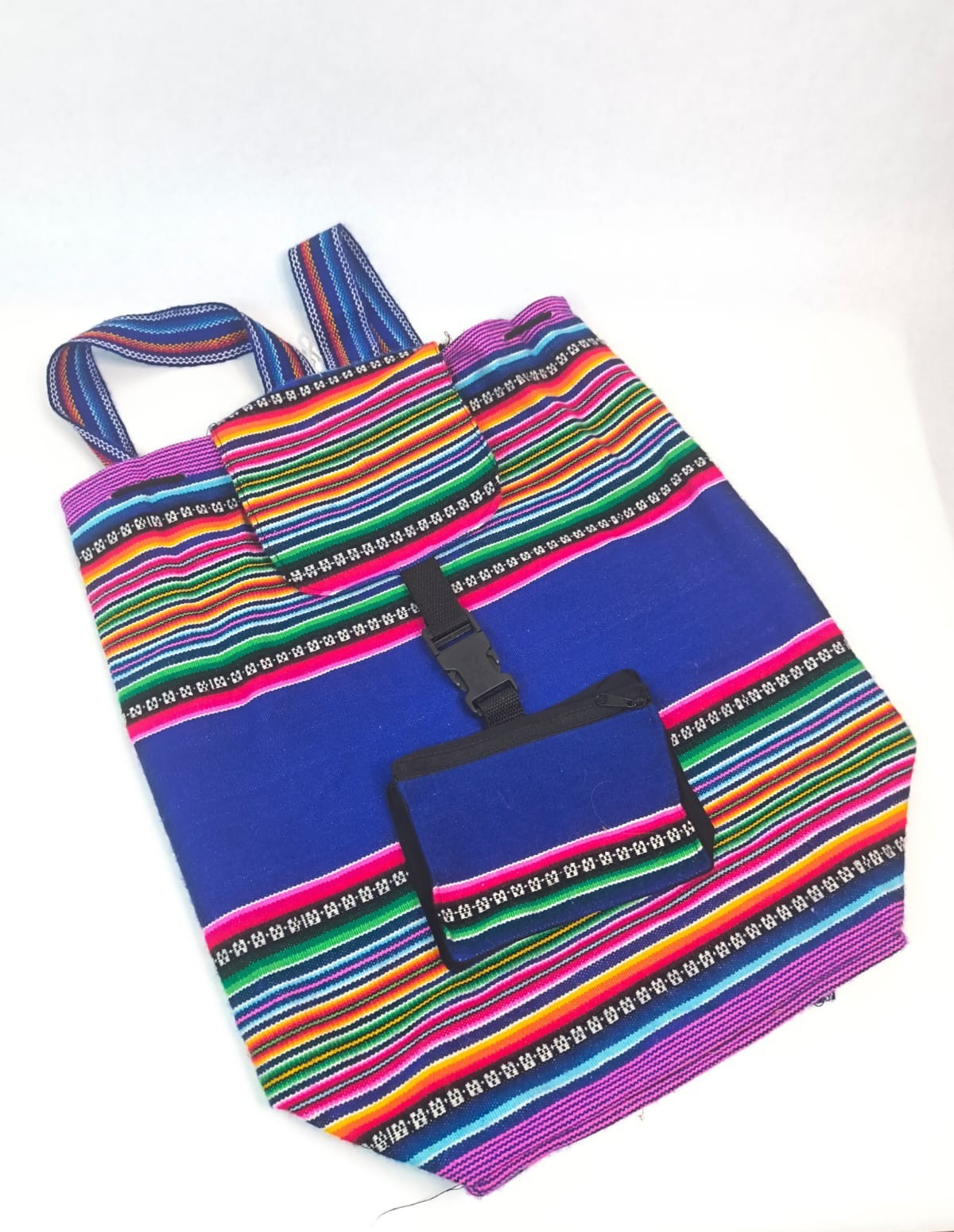 Boho Artisan Striped Woven Fabric Backpack Multicolor Canvas Daypack Travel 18in
