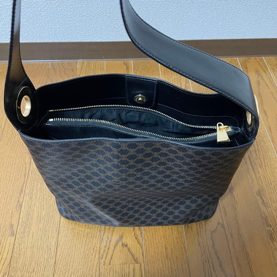 CELINE Macadam Brown Leather PVC Shoulder Bag Tote Authentic Excellent Conditio