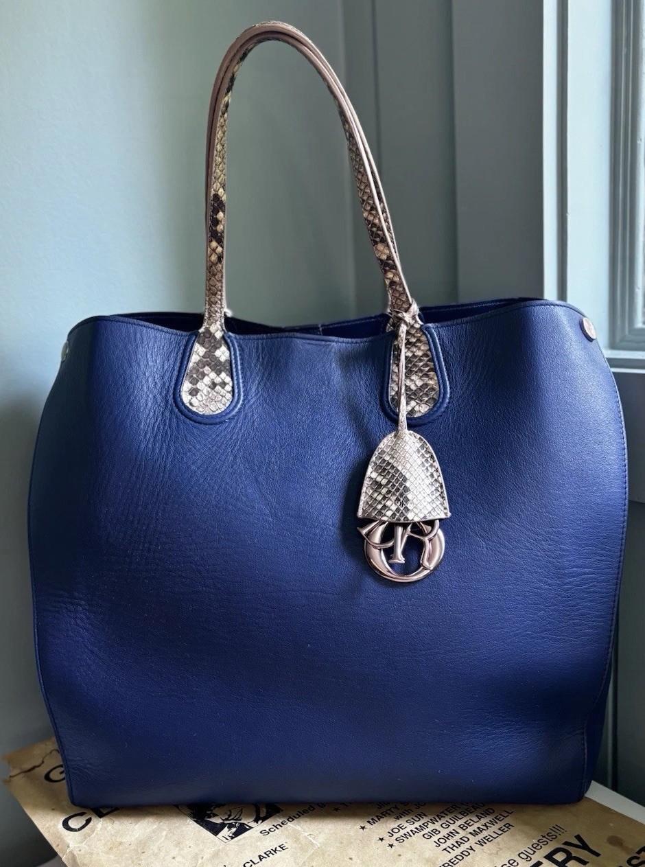 Christian Dior Diorissimo Exotic Python Leather Navy Blue Tote Bag EUC Authentic