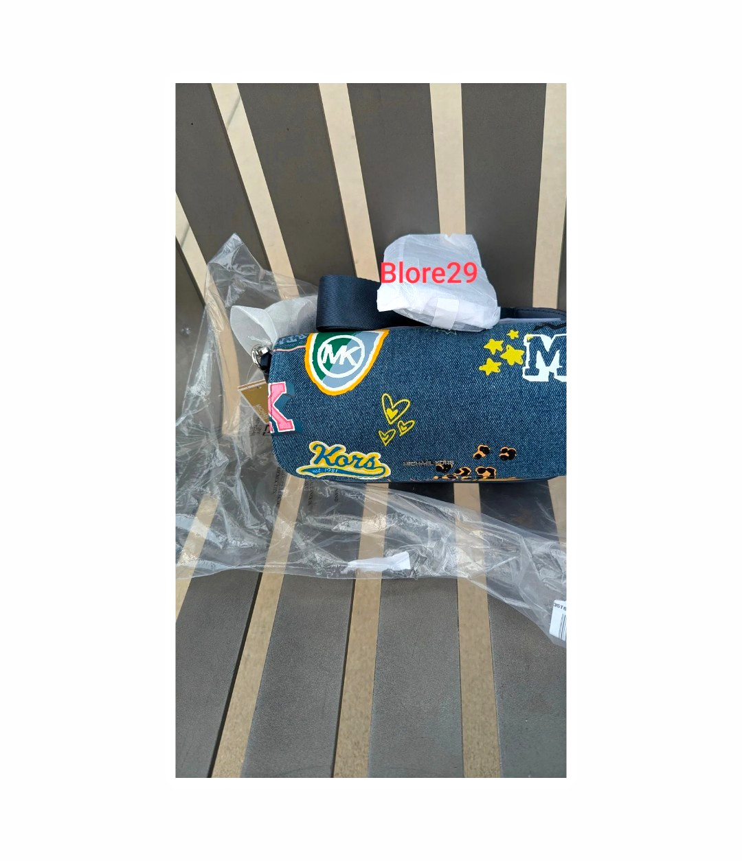 NWT Michael Kors Jet Set Travel Small Embellished Denim Crossbody Bag With Pouch