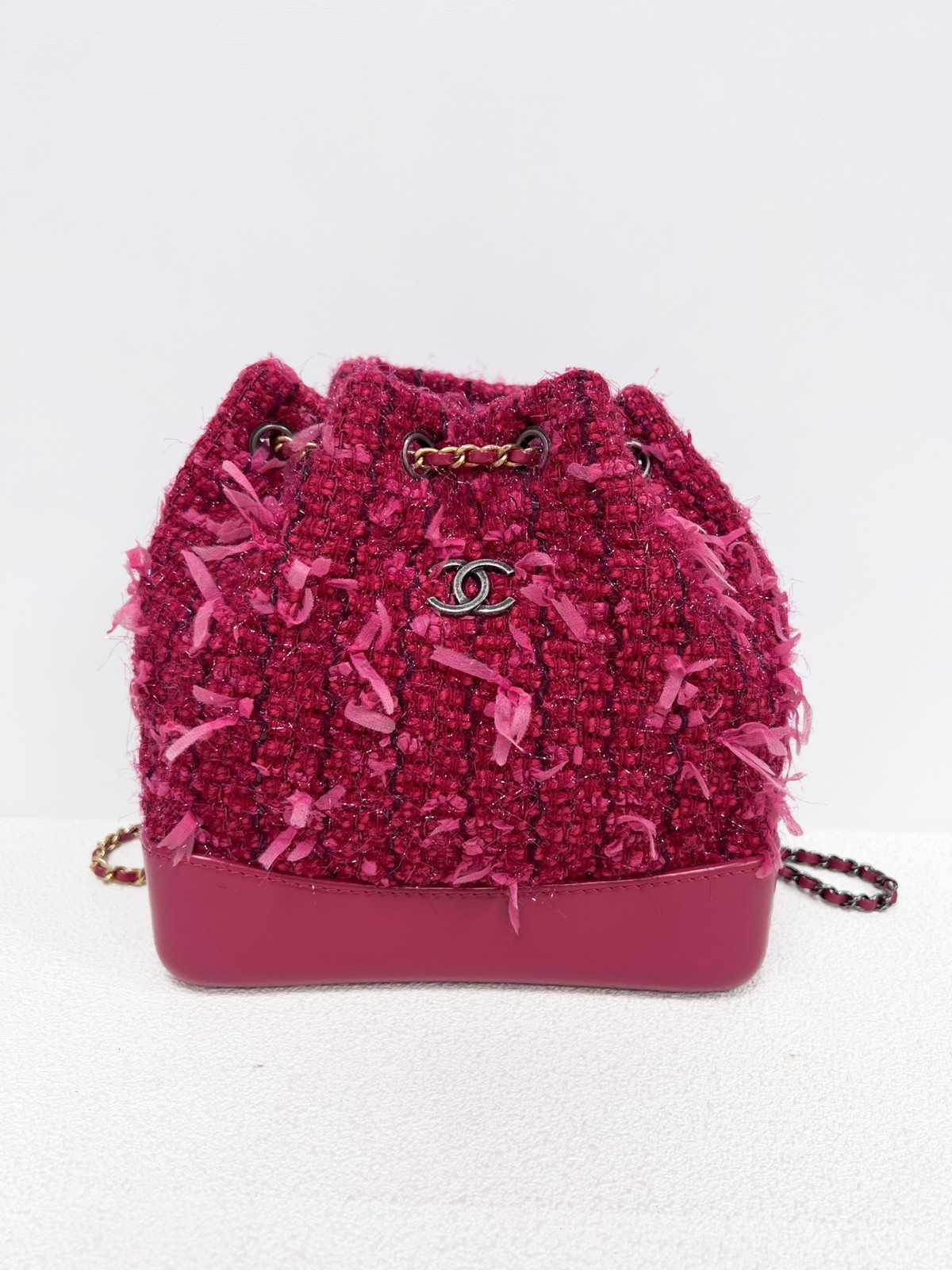 Authentic Chanel Tweed and Calfskin Bucket Bag Raspberry Red eBay AG