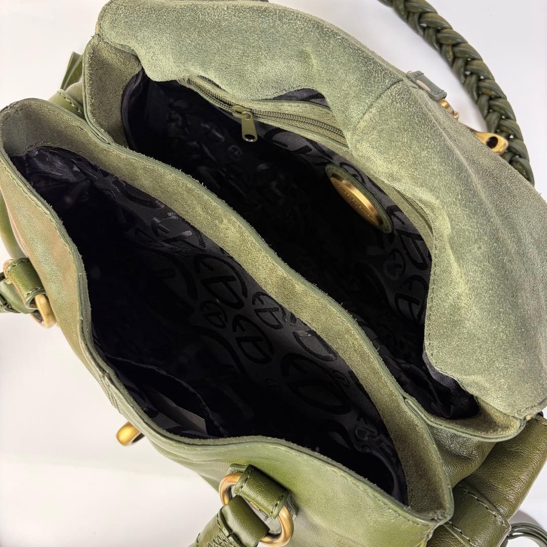FRANCESCO BIASIA Shoulder Bag Purse Leather Green Woven Handle USED Good Cond