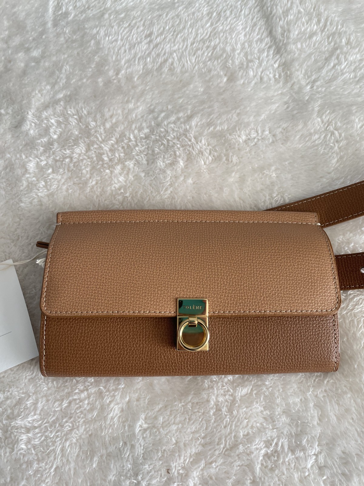 Polene Numero Sept Belt Bag Edition Textured Leather Duo Camel NWT