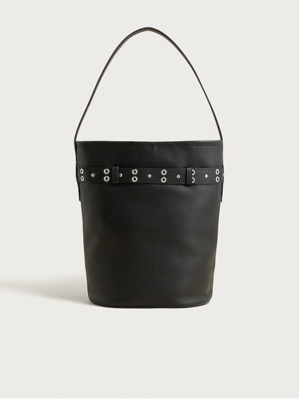 NWT Large J. CREW Black Leather Belted Berkeley Bucket Bag w/Silver Studs JCrew