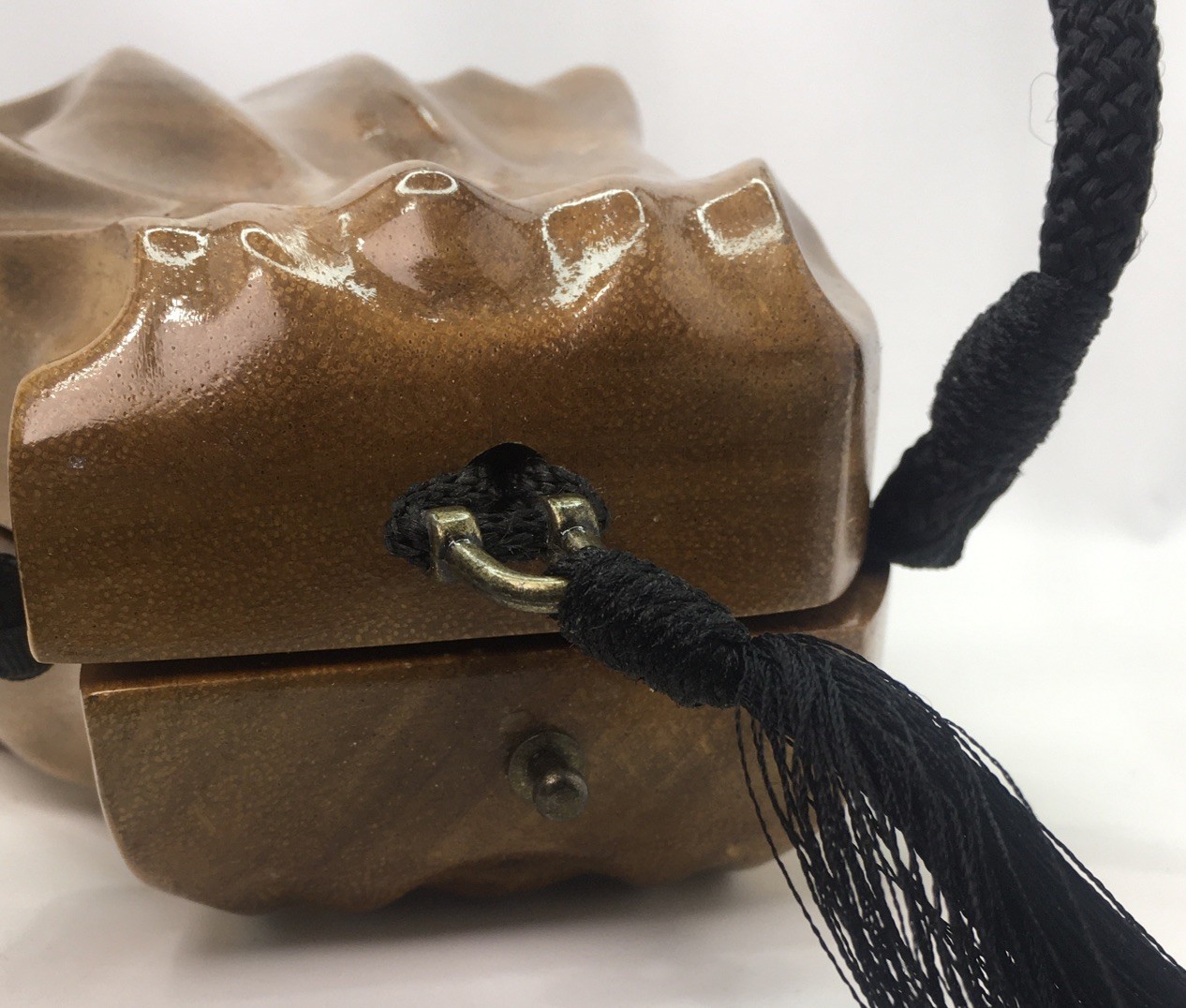 Timmy Woods Beverly Hills Hand Carved Acacia Wood & Tassel Purse Vintage