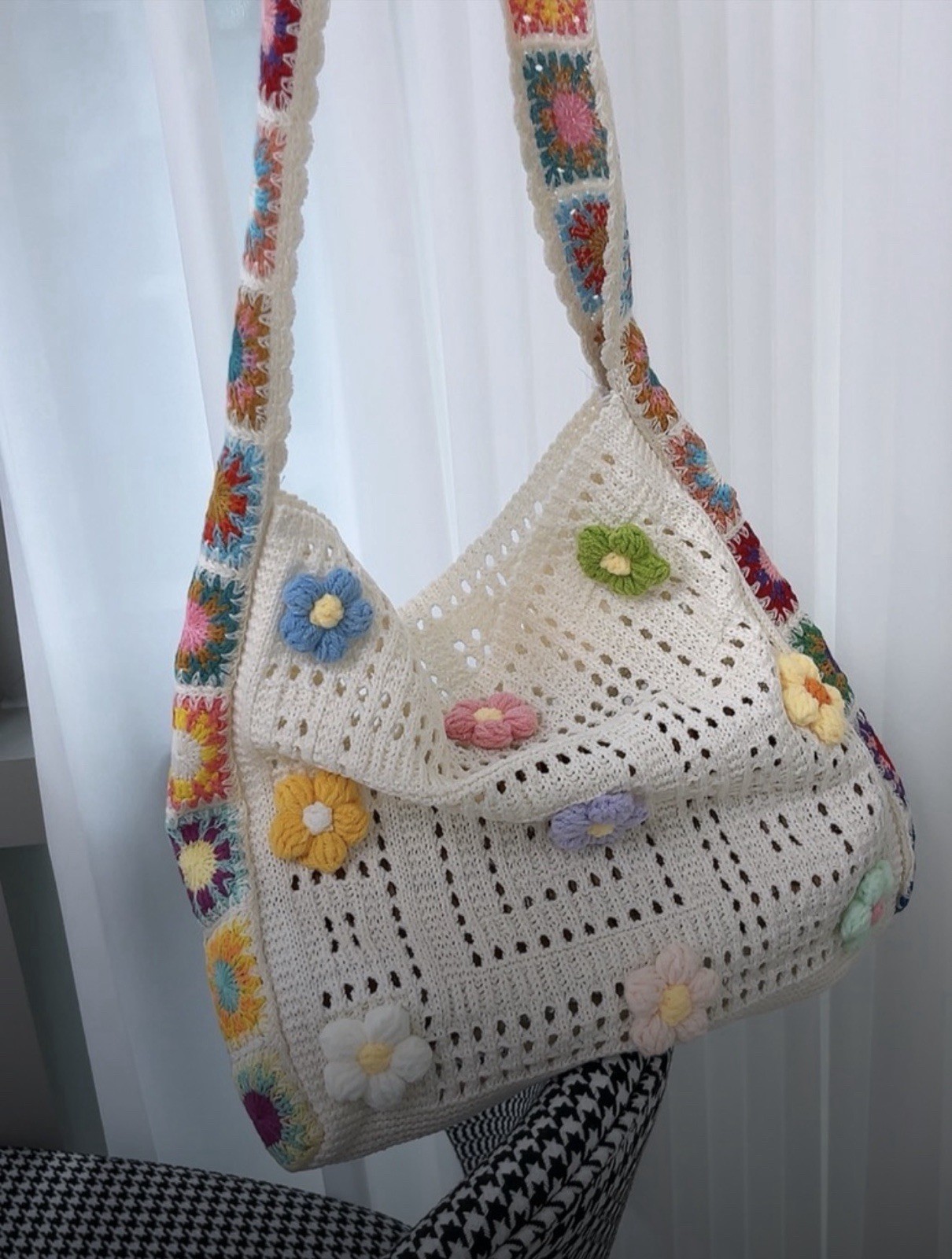 Crochet tote bag purse sling sack farmers market bag NEW Artisan Hand Made