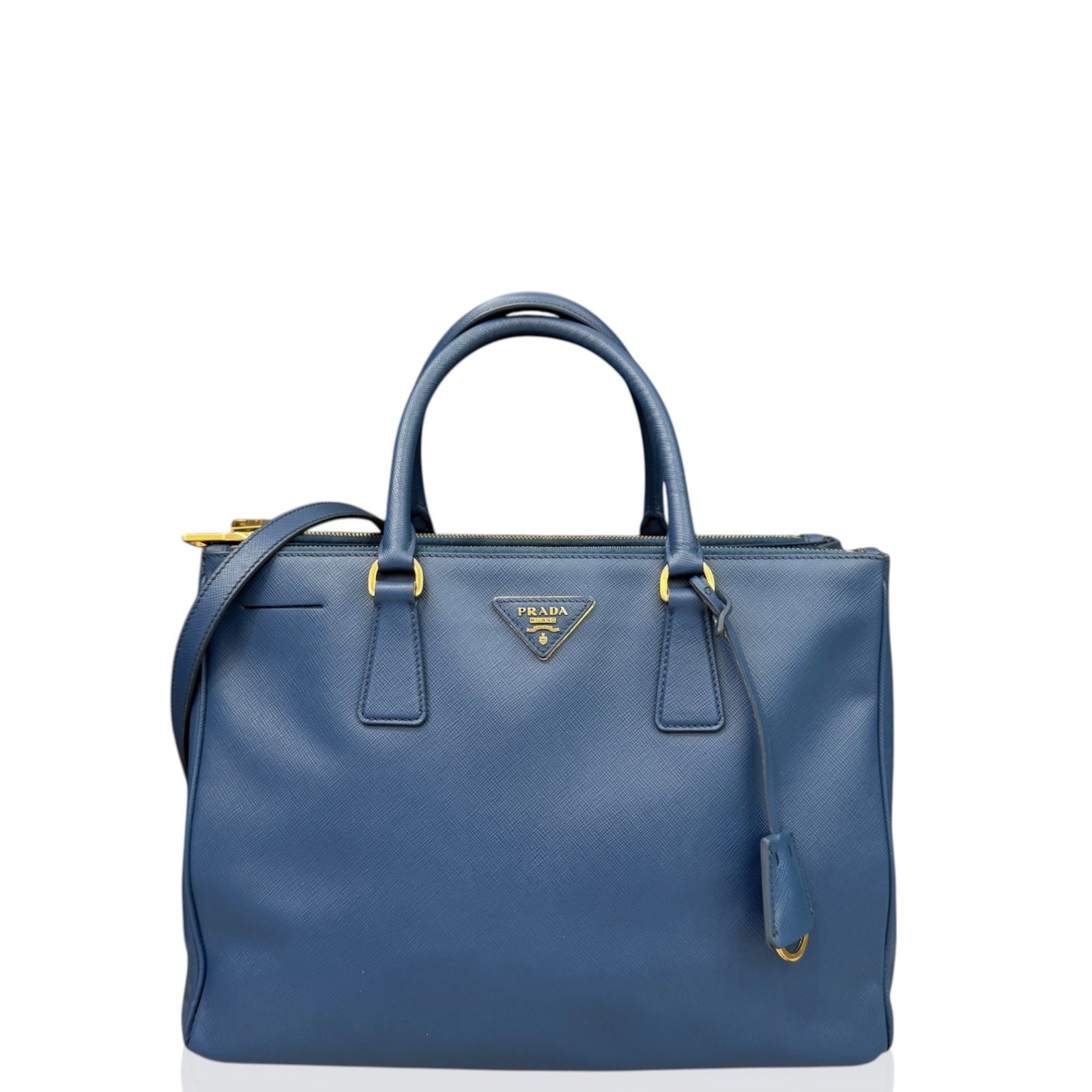 Prada Medium Galleria Double Zip Tote Blue Saffiano Calfskin (ym040126q2)