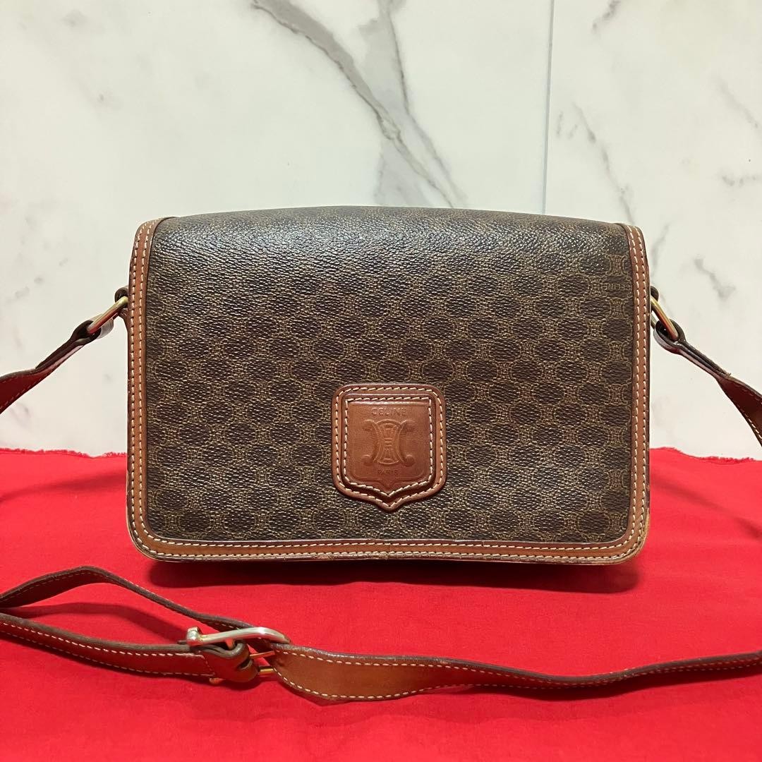 CELINE Shoulder bag Macadam Triomphe Leather Brown Vintage Authentic From Japan