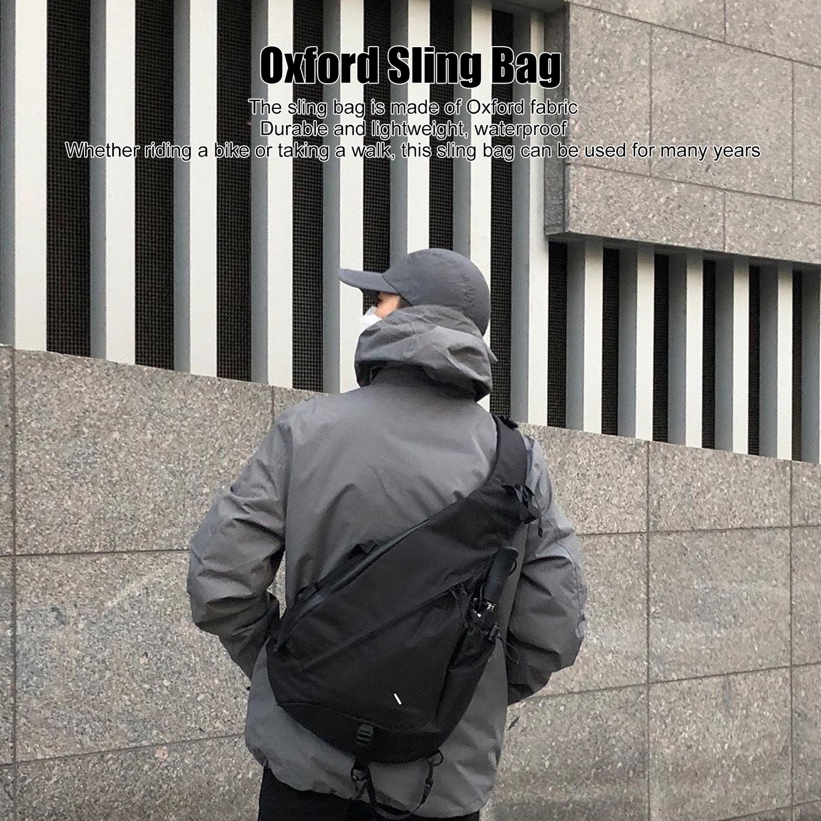 Large Black Sling Bag Waterproof Sling Backpack Oxford Fabric Outdoor Sports