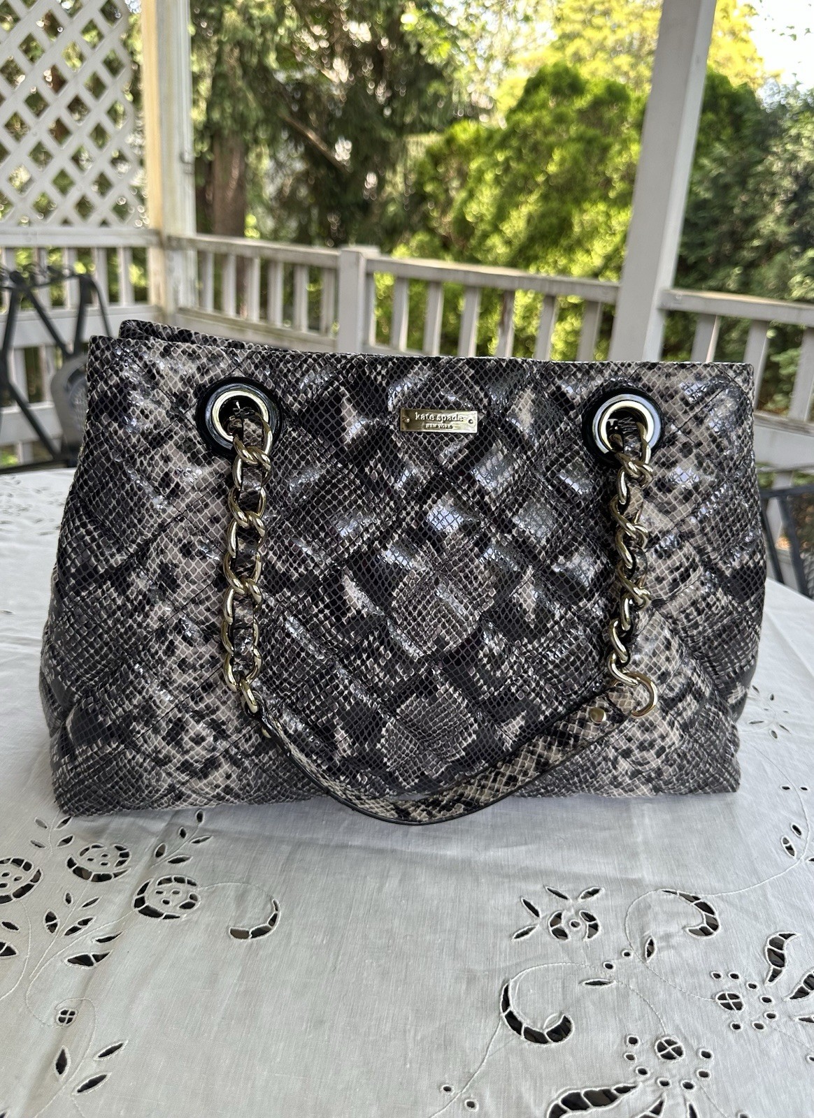 Kate Spade Maryanne Large Snakeskin Quilted Chain Shoulder Bag