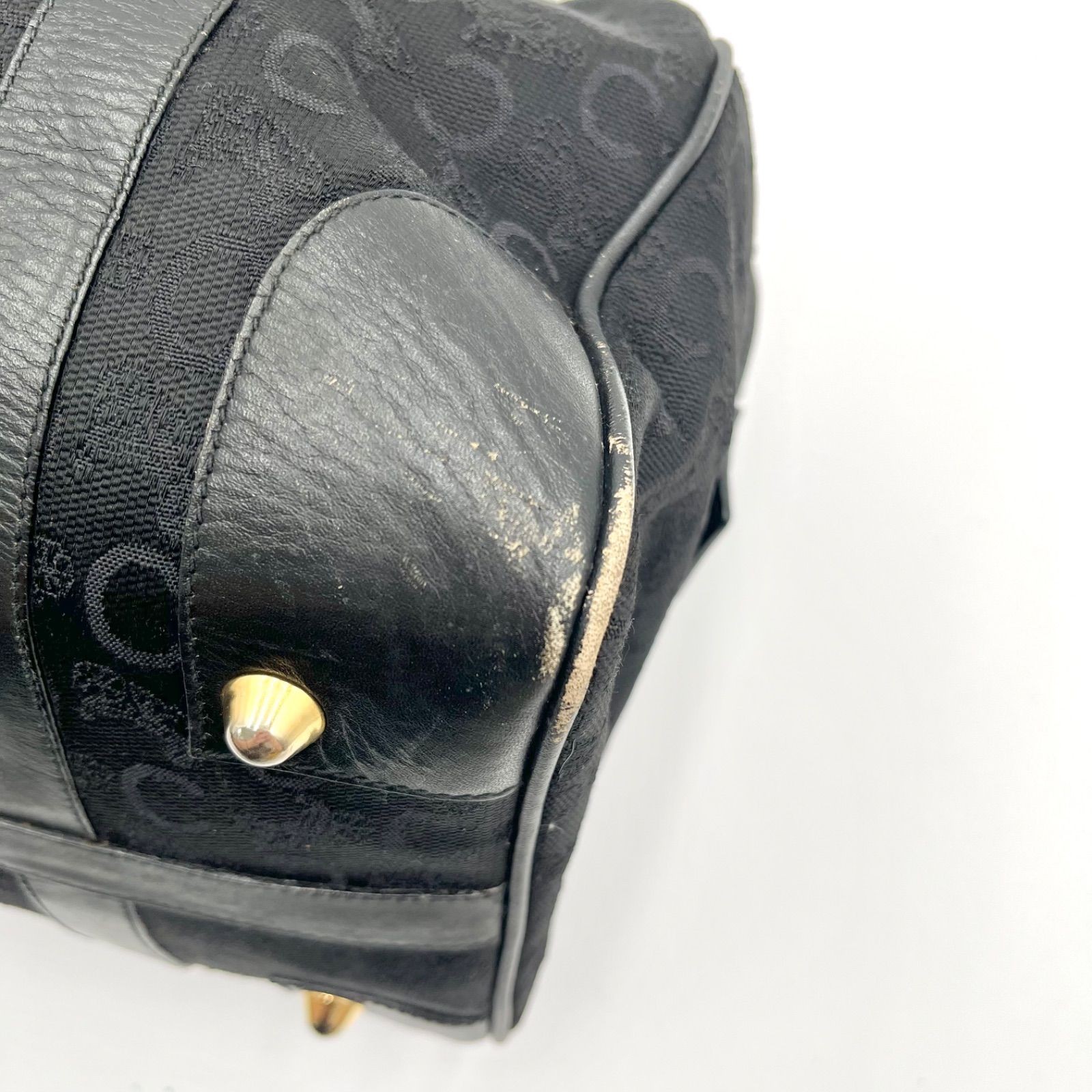 Auth Celine C Macadam Mini Boston Bag Canvas × Leather Handbag Black 2Y9274