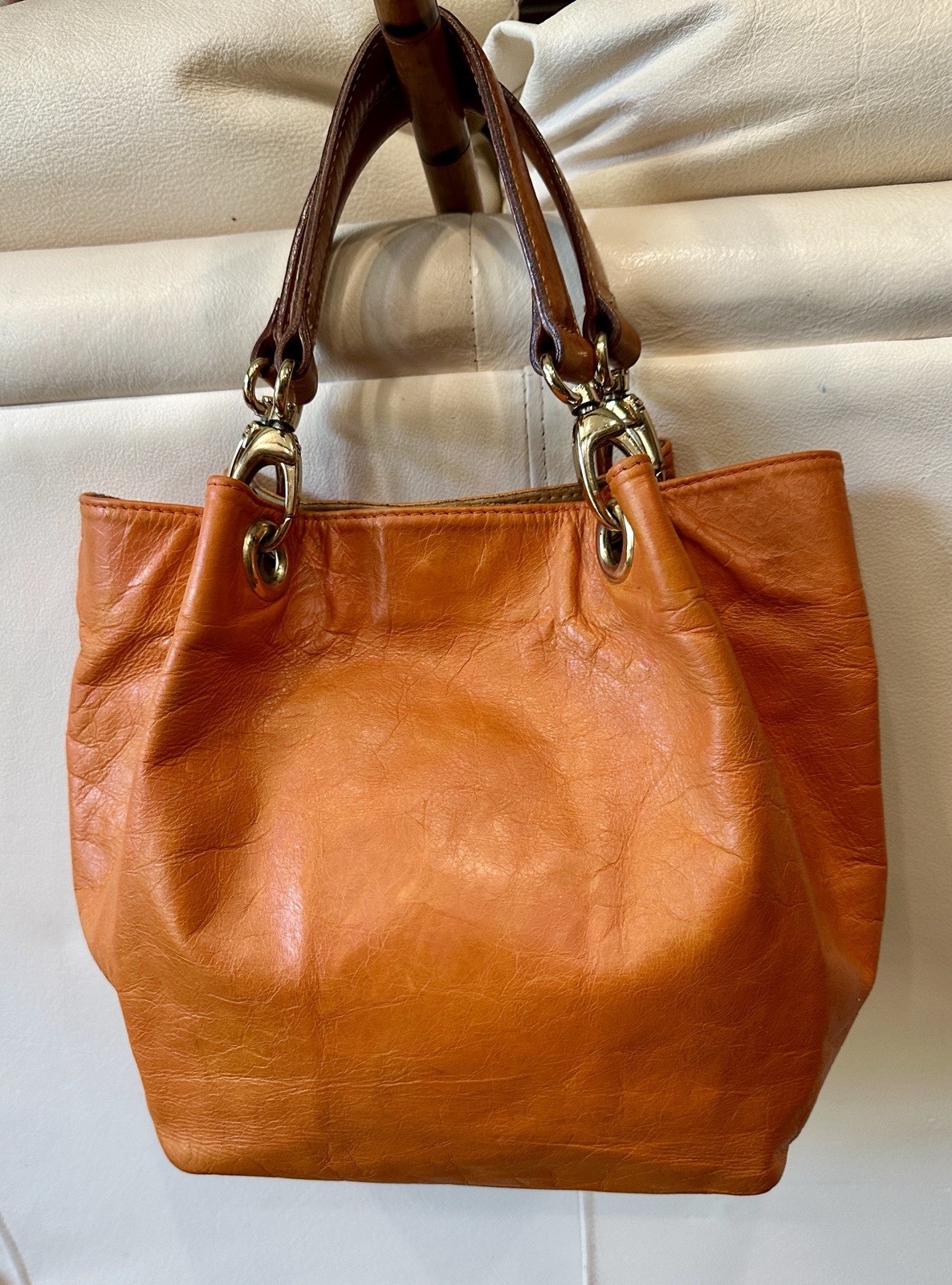 Maurizio Taiuti VTG Ultra Soft Leather Orange Bucket Handbag Handmade Italy 33