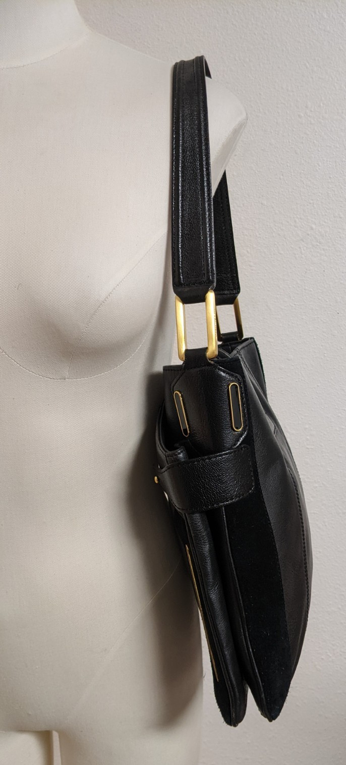 Jill Stuart Black Pebbled Leather & Suede Shoulder Handbag/Purse GORGEOUS!