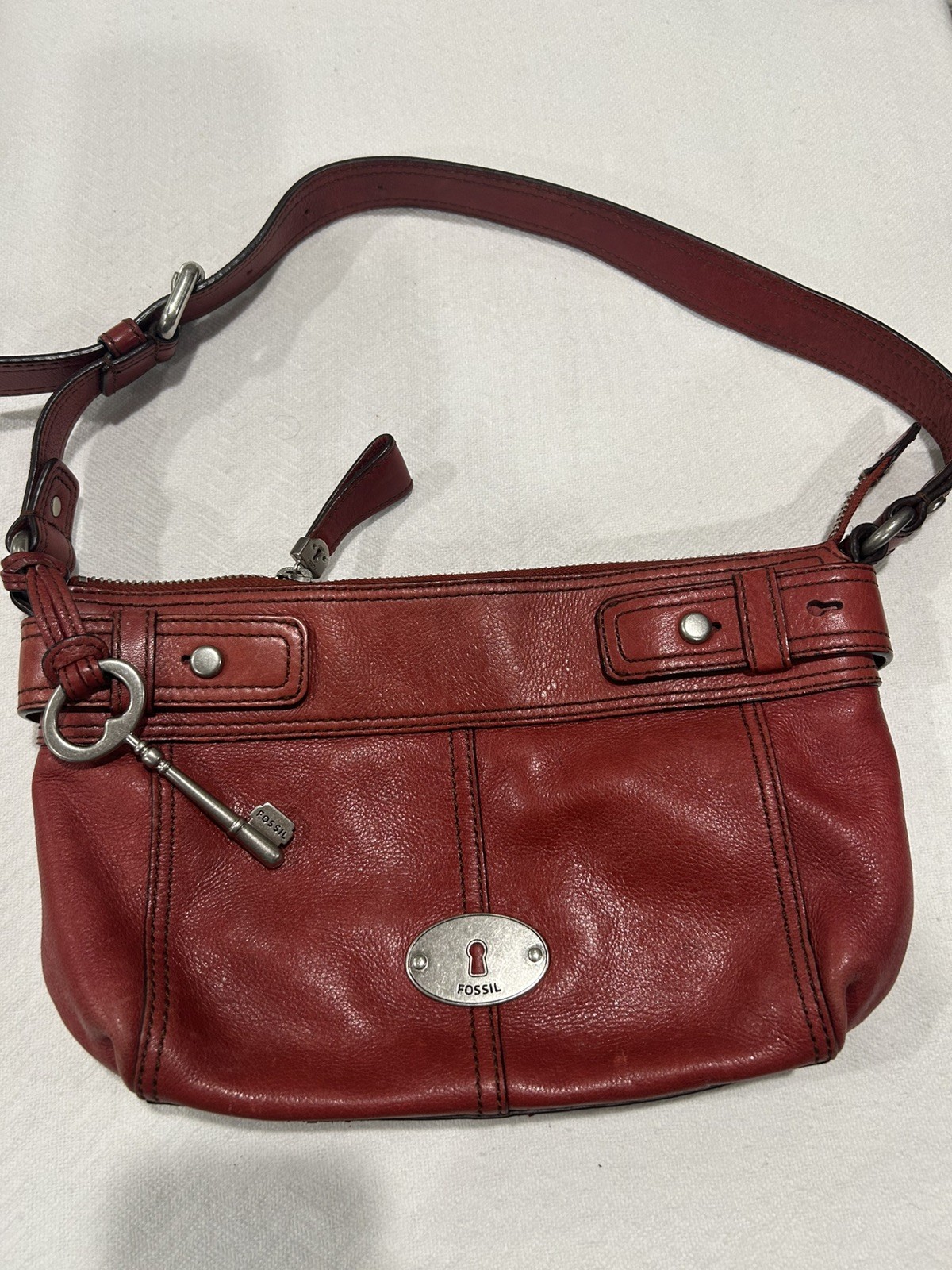 Vintage Fossil Maddox Red Pebbled Leather Shoulder Bag Y2K 2000s