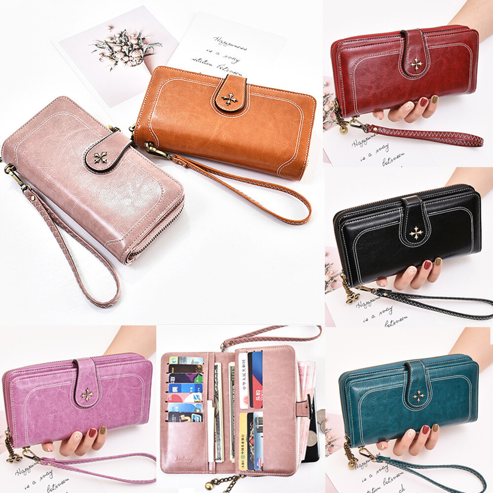 RFID Blocking Women Ladies Leather Long Wallet Card Holder Purse Handbag Clutch