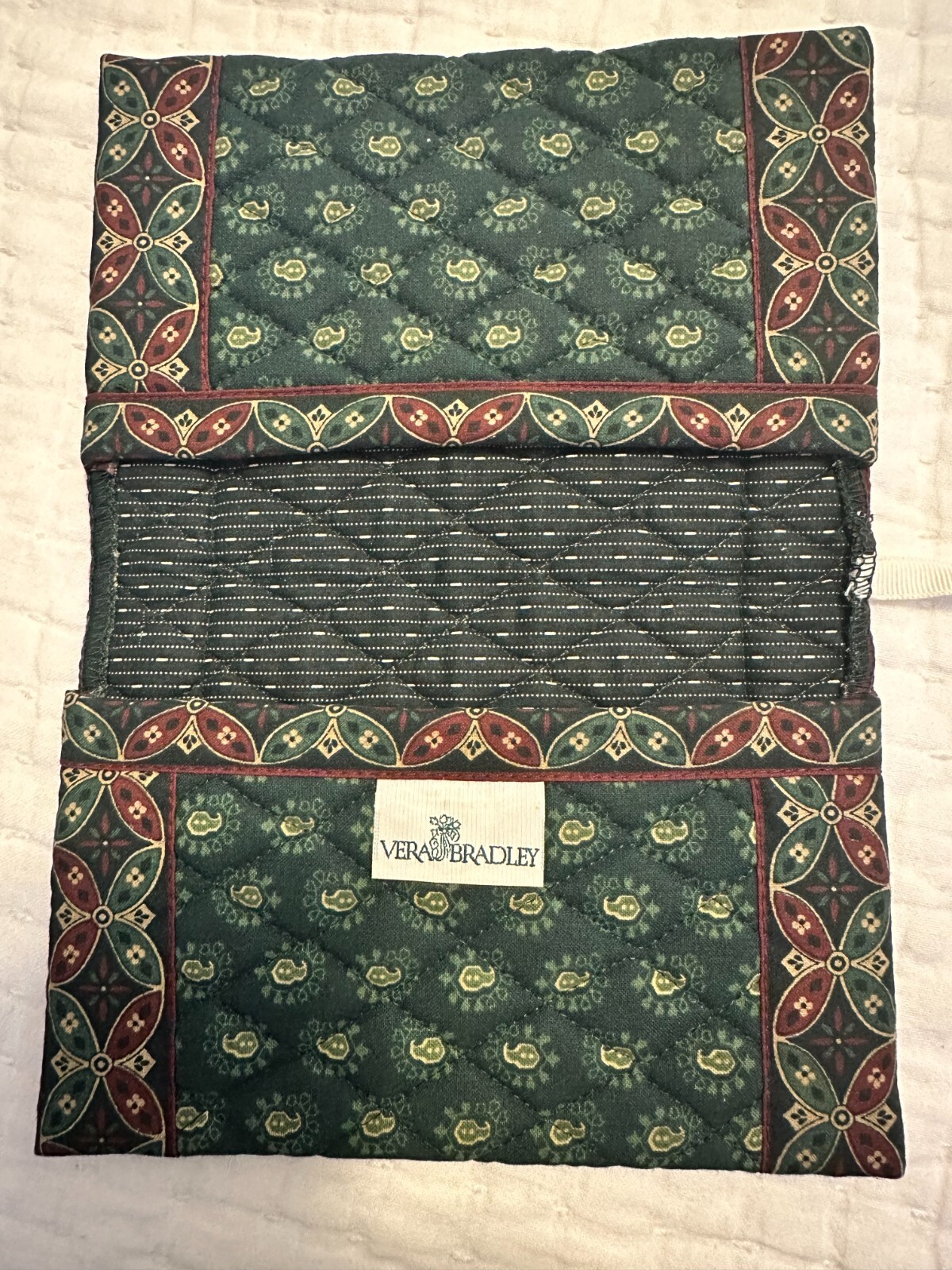 Vera Bradley Retired Quilted Book Cover 5.25” x 7.25” – Green Navy Maroon – Rare
