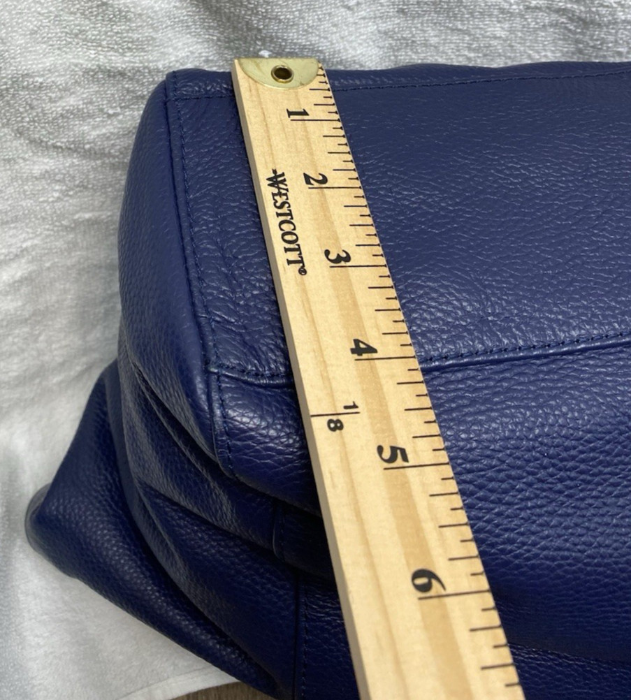 Onna Ehrlich Navy Blue Soft Pebble Leather Tassel Top Zip Tote Handbag Purse