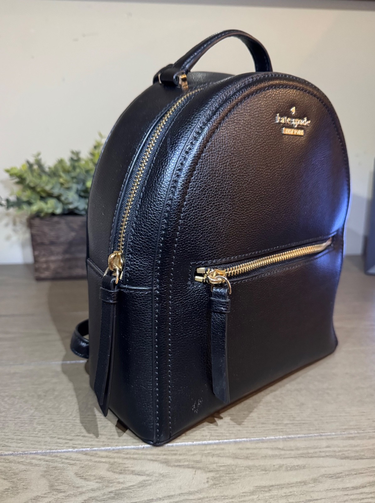Kate Spade New York Black Pebbled Leather Mini Backpack Gold Hardware 2018