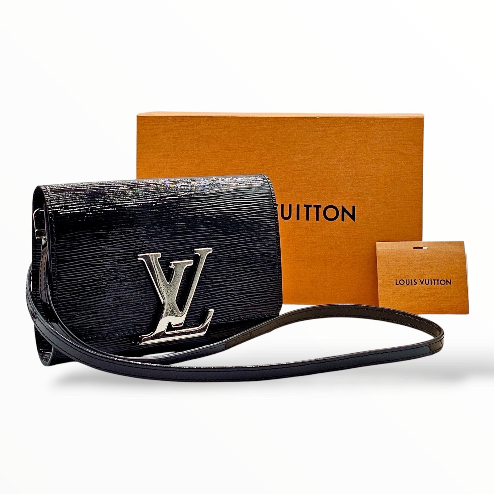 Louis Vuitton Louise MM Epi Electric Black Patent Leather Crossbody Clutch