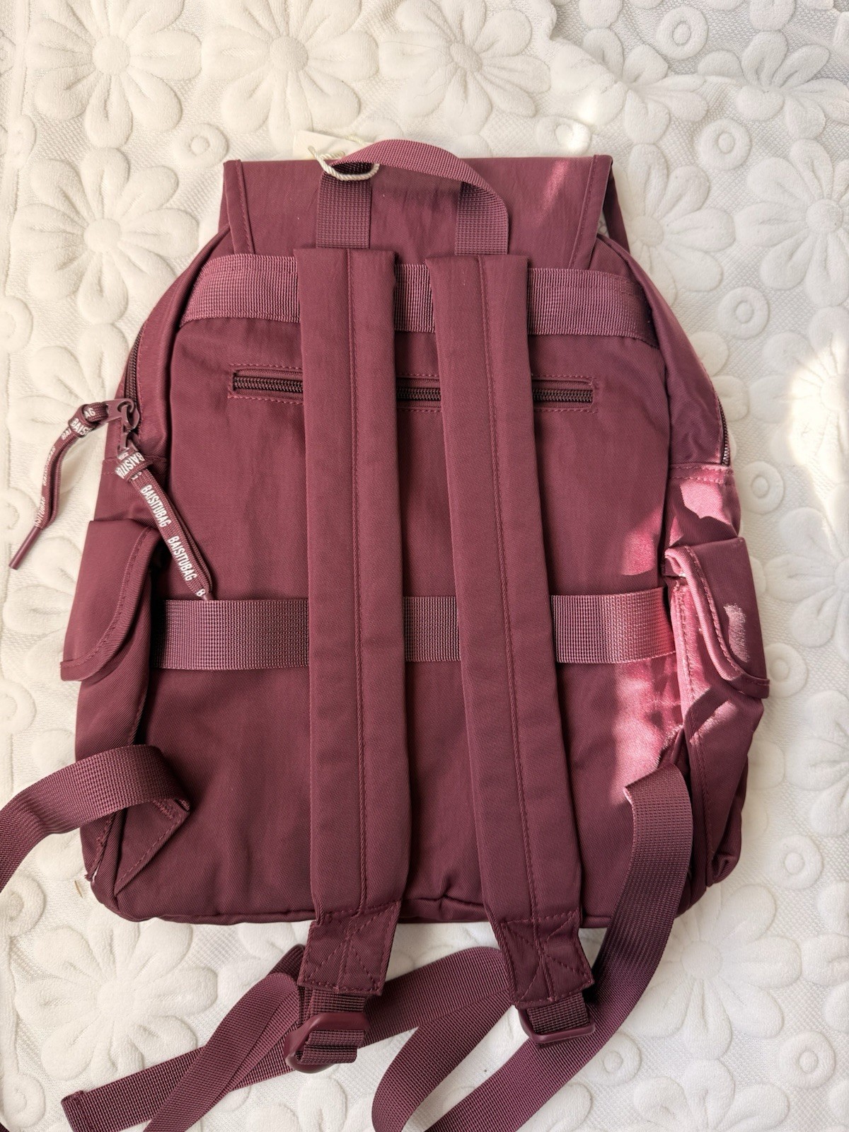 Water-Resistant Burgundy Oxford Backpack with Laptop Sleeve & Luggage Strap
