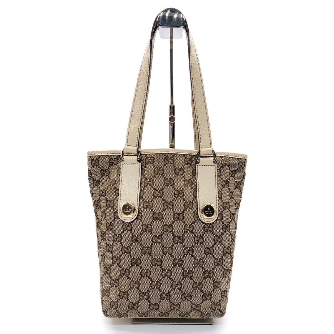 Gucci 153361 203998 GG Canvas Tote Bag Beige White