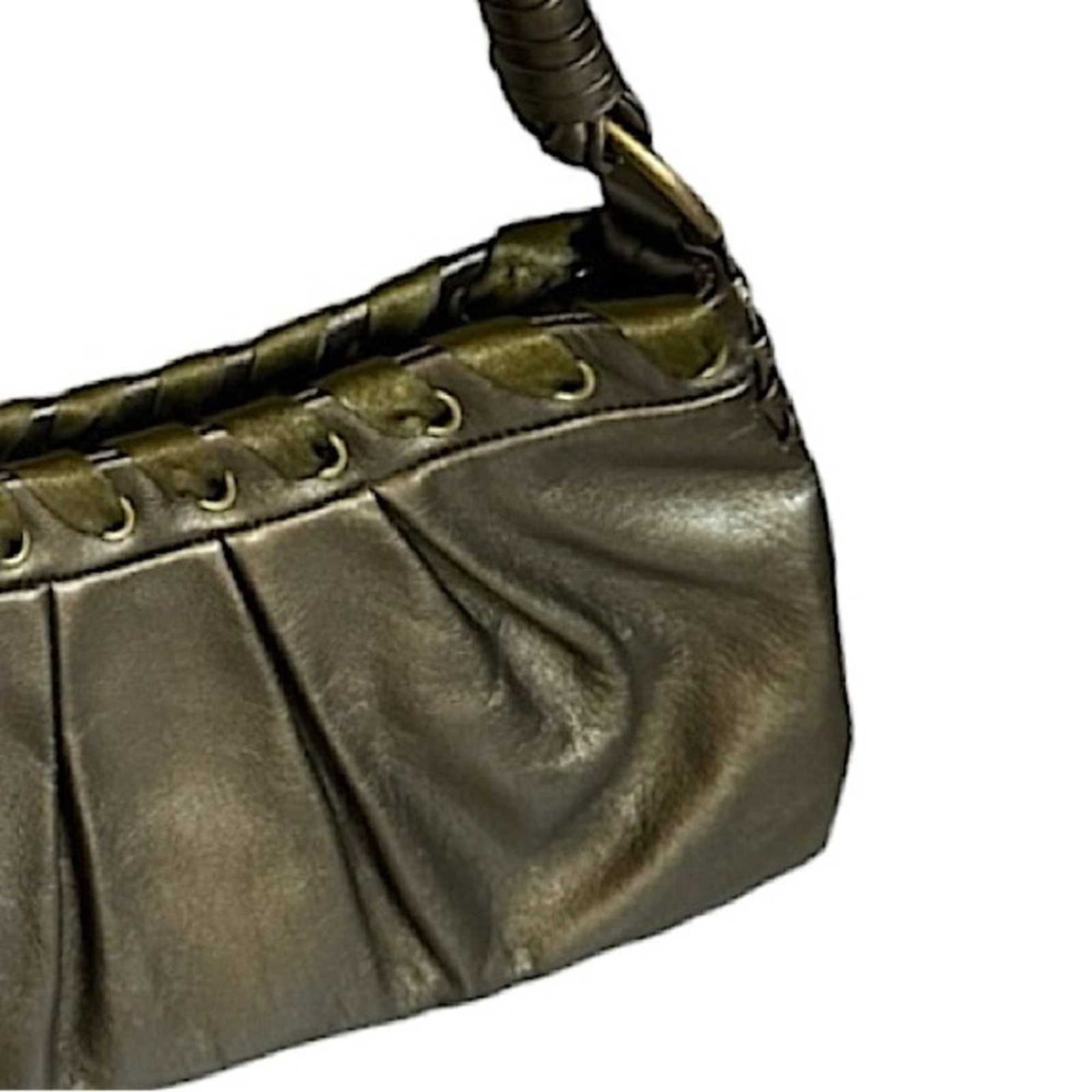 Via Spiga Metallic Bronze Genuine Leather Woven Small Shoulder Bag