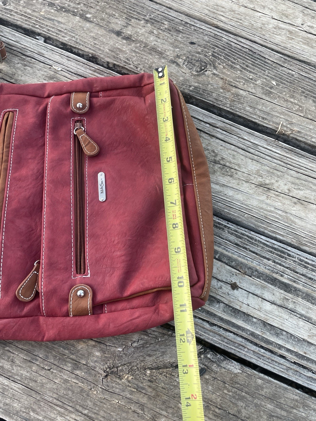 Multi Sac Bag Crossbody Large Red/Burgundy Multiple Zippers Excellent Condition
