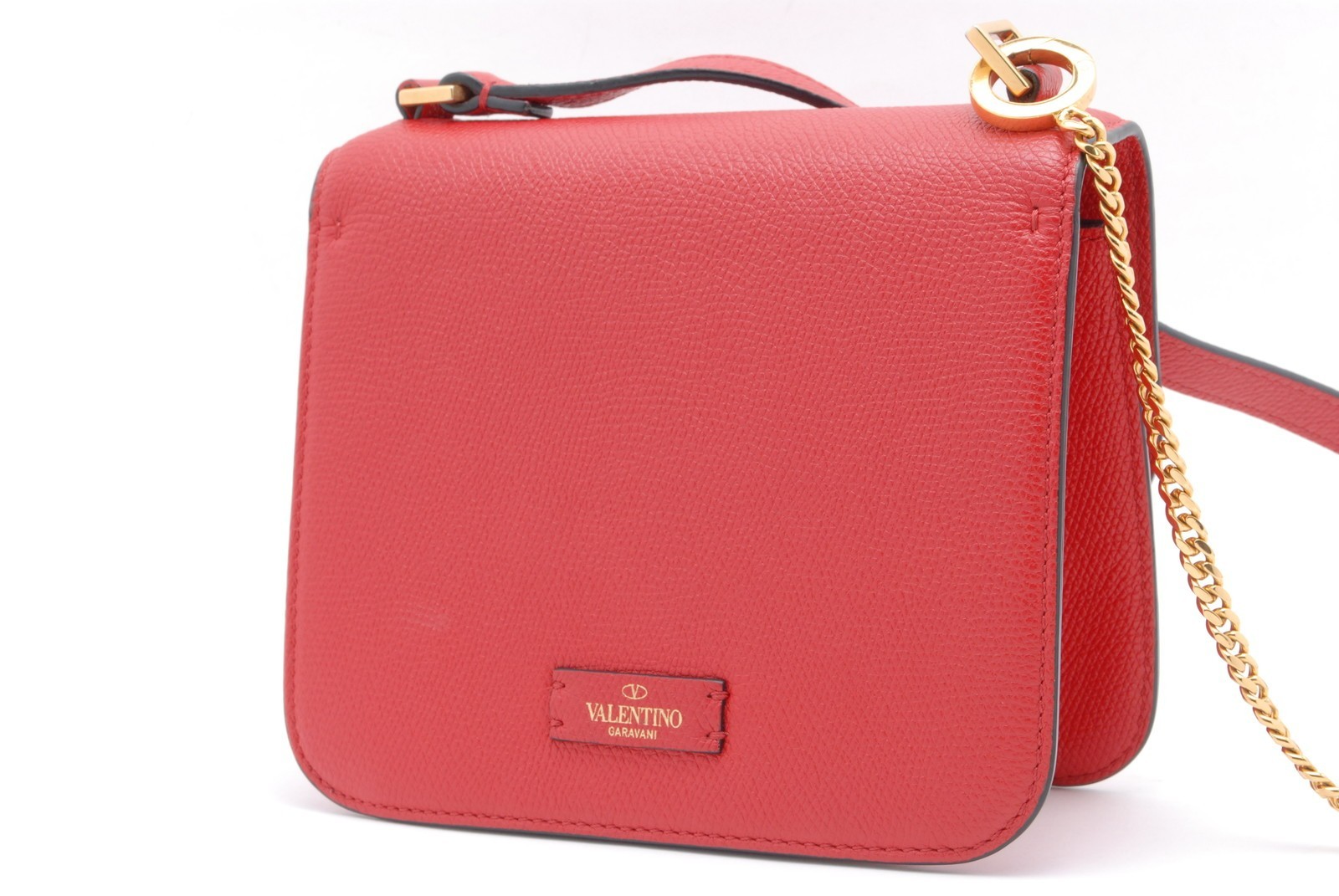 Valentino Garavani VLogo Red Leather Crossbody Shoulder Bag Gold Chain