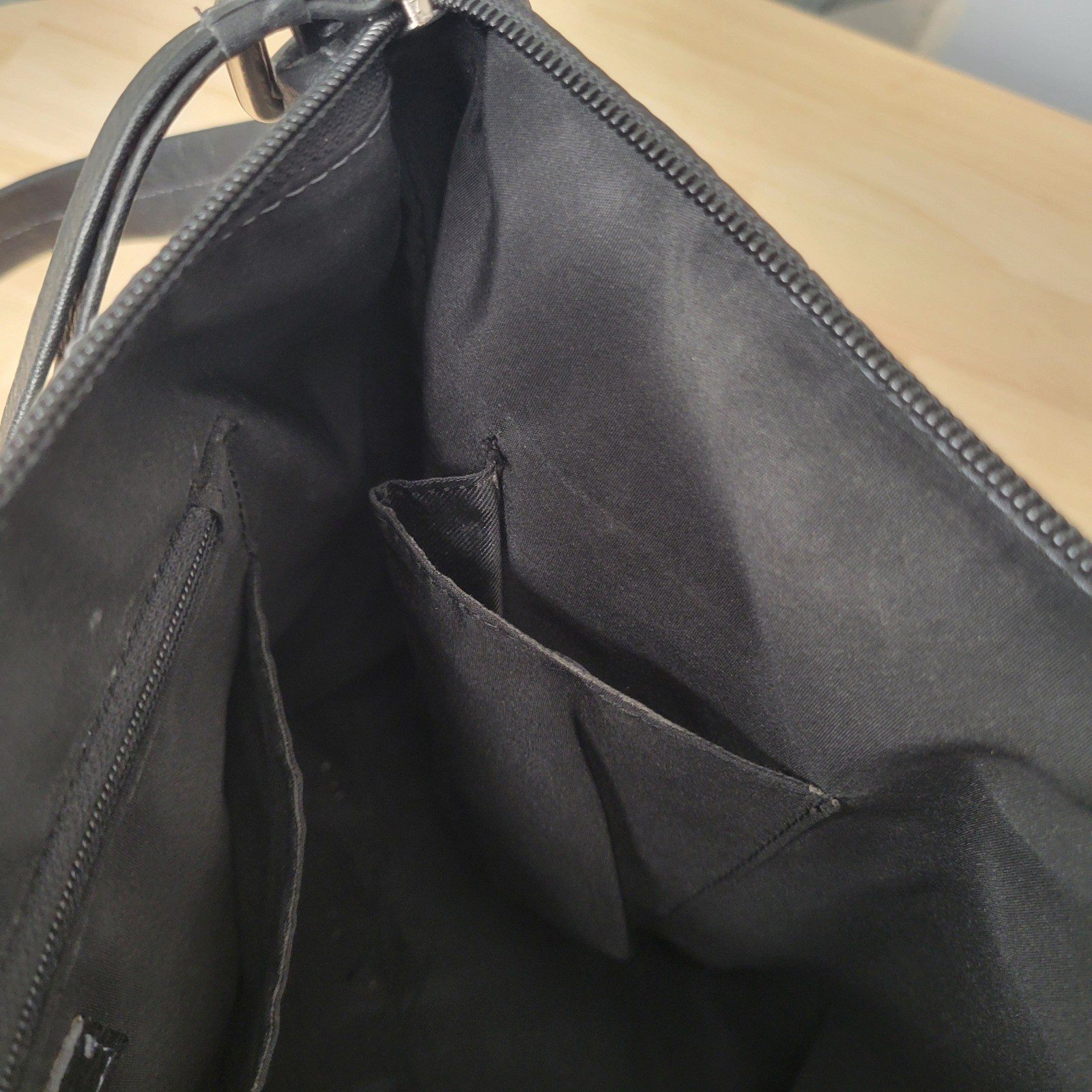 Charter Club Black Genuine Pebbled Leather Crossbody Bag Purse interior pocket