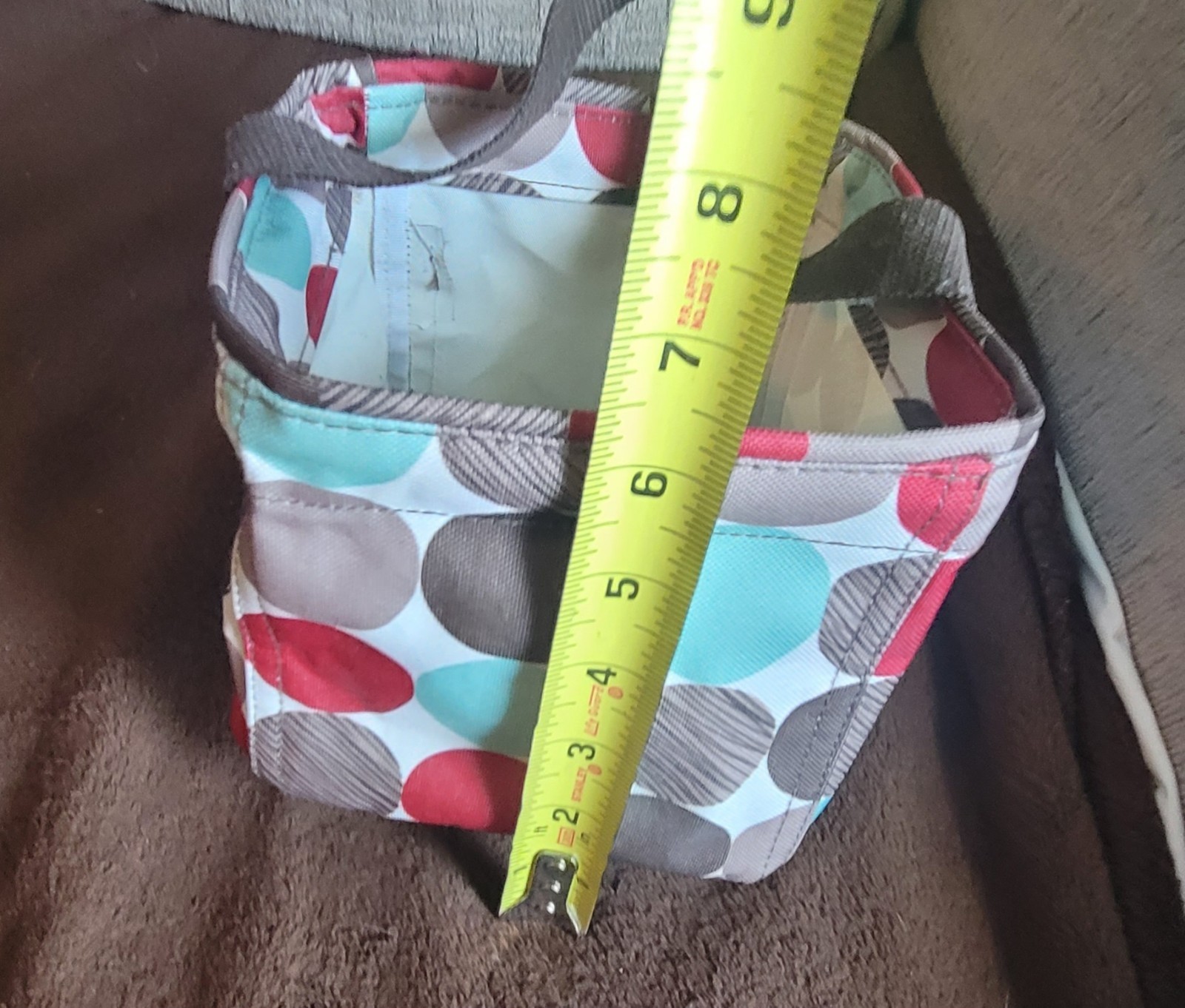 Brown/Teal Polka Dots Thirty-One Carry All Utility Tote Storage Caddy – 5″ x 6″