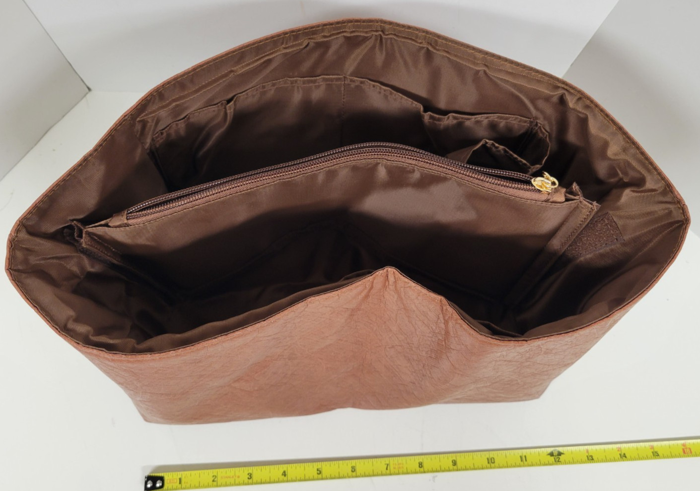 Brown Faux Leather Handbag Insert Tote Bag Organizer 11″x7″x7.25″