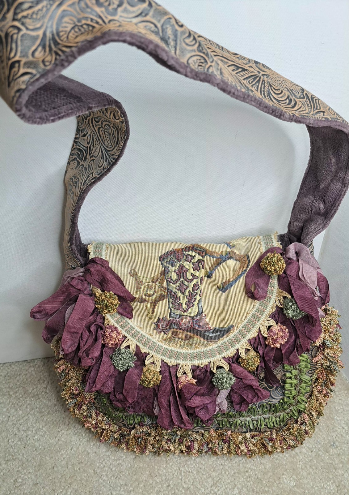 Lynnette Furr Wild Wild West Collection Boho Handbag Purse Floral Fringe Vtg