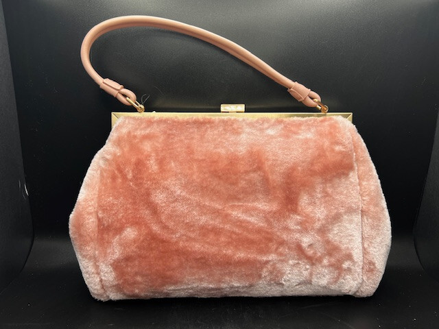 Sunset & Spring Blush Faux Fur Handbag Cozy Chic Vintage Style Purse