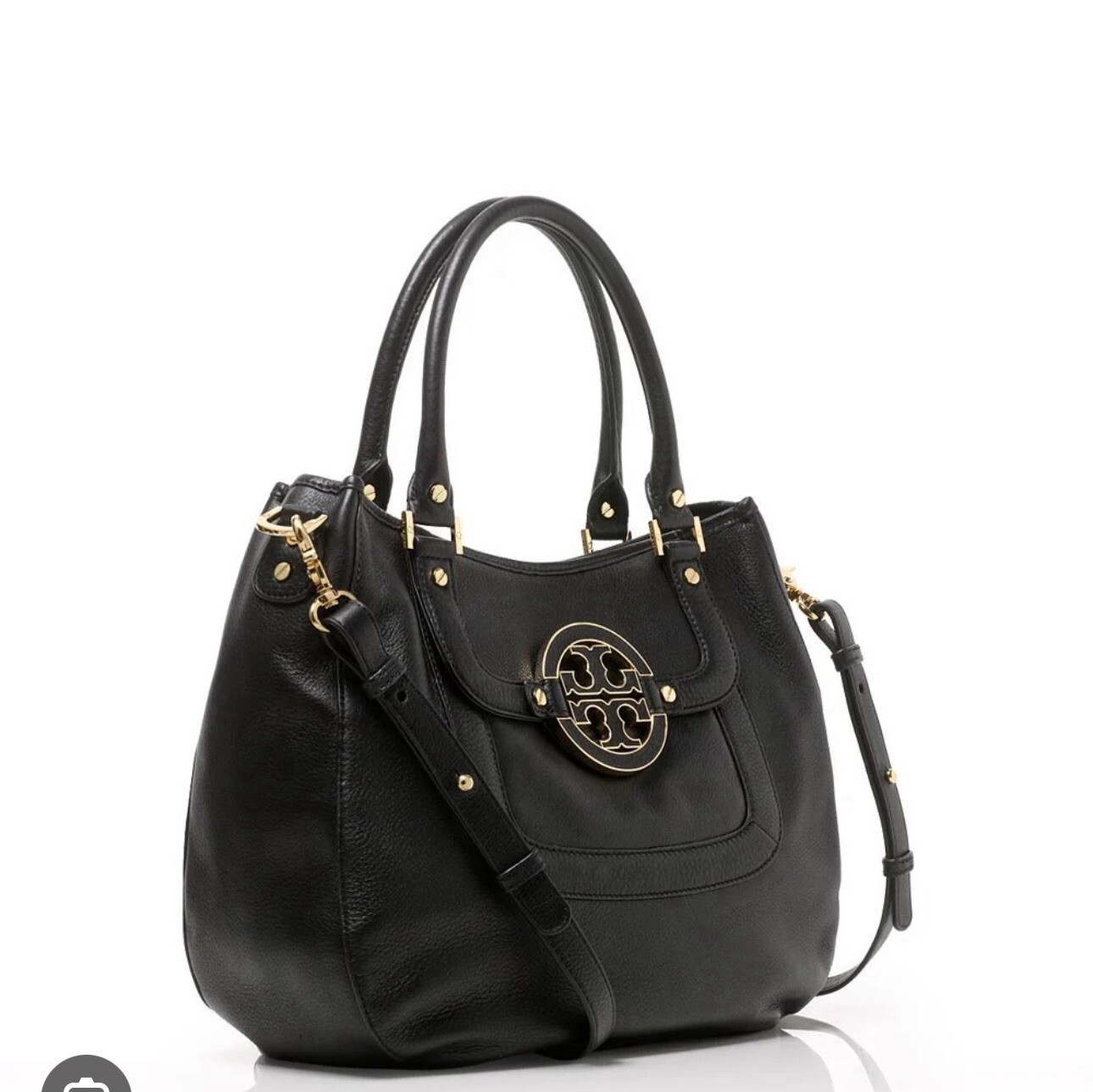 TORY BURCH AMANDA BLACK PEBBLED LEATHER CROSSBODY HOBO TOTE BAG Excellent