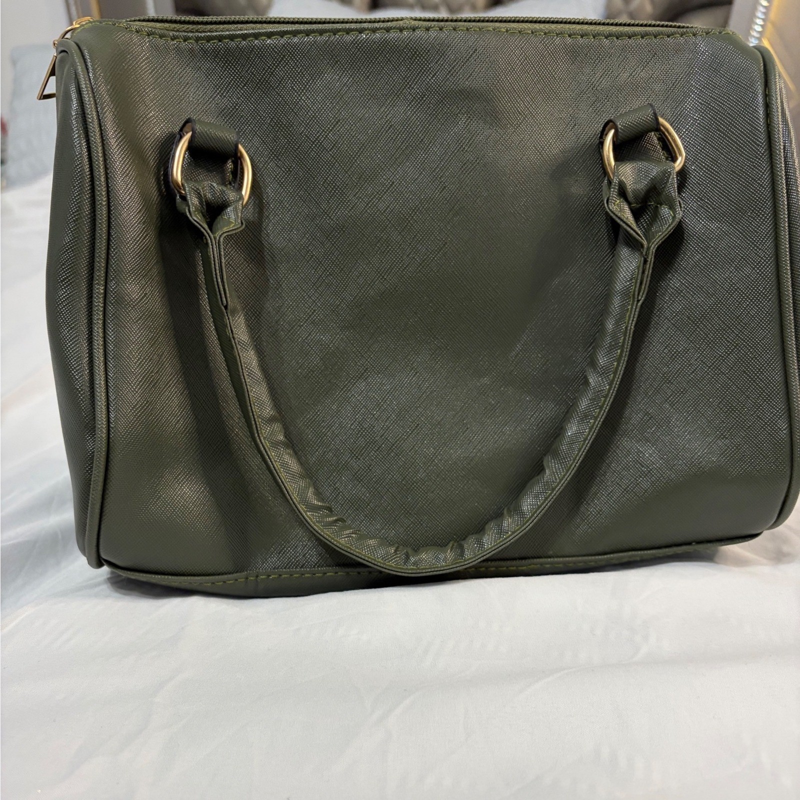 Mei&ge Womens Cartoon Character Print Satchel Handbag Olive Green Gold Hardware