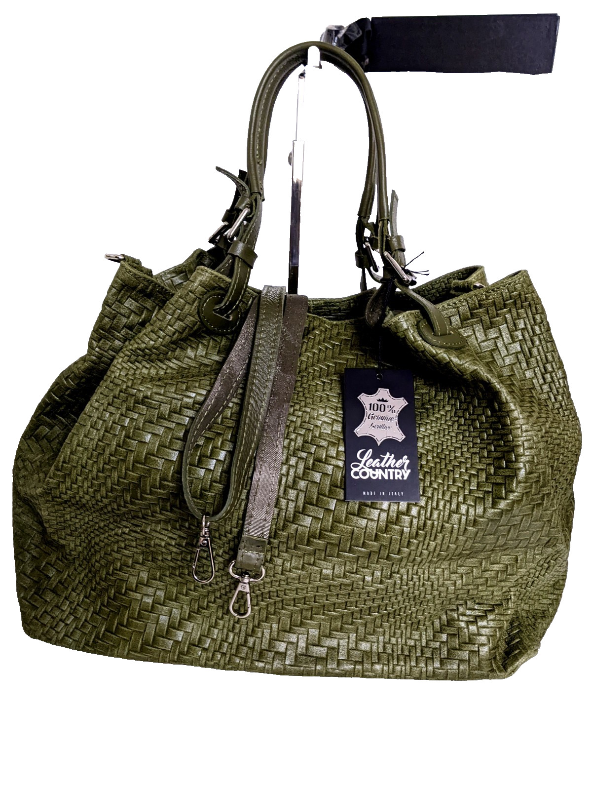 ITALIAN GENUINE LEATHER XL WEAVE EMBOSSED SATCHEL BAG HANDBAG – MADE IN ITALY