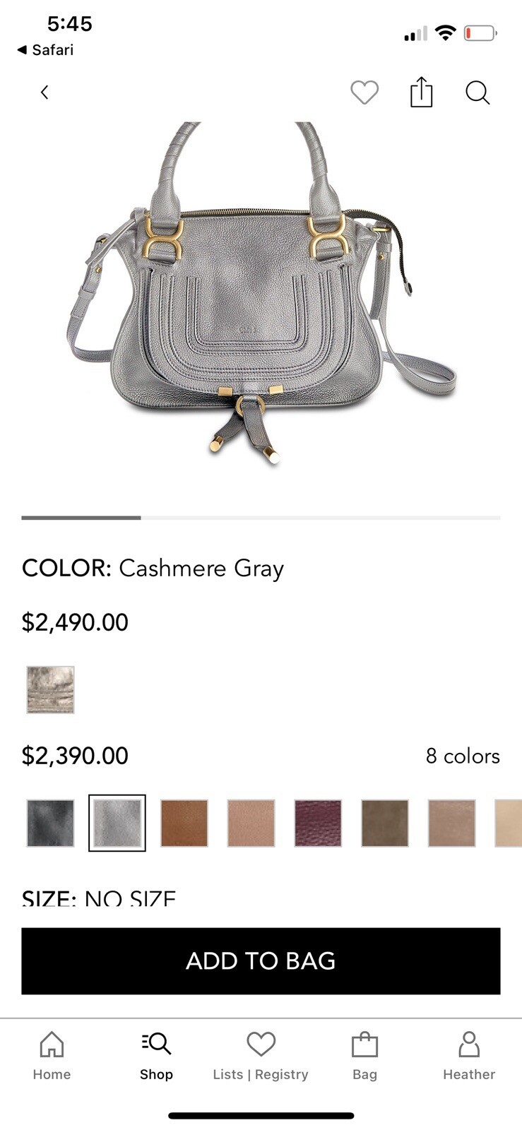 AUTH Chloé Marcie Small Grained Leather Tassels Satchel-Cashmere Gray