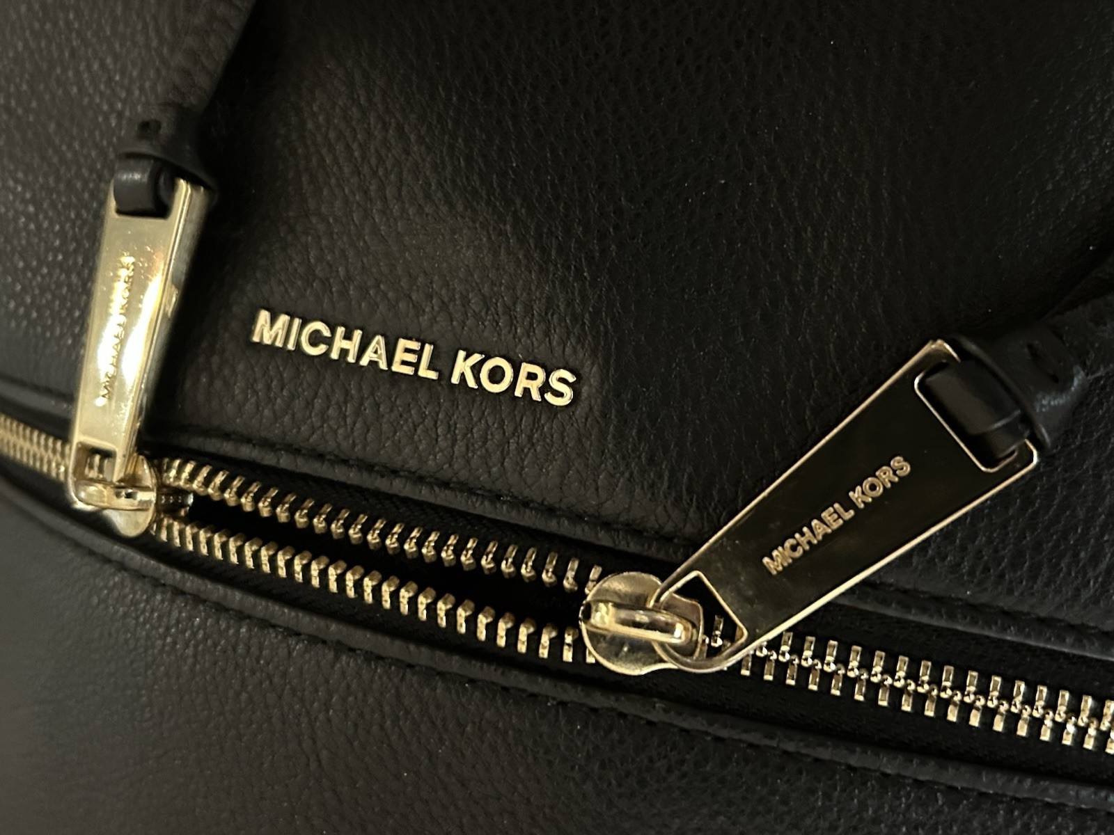 Michael Kors Rhea Daypack Black Leather Backpack with Gold Zipper Hardware