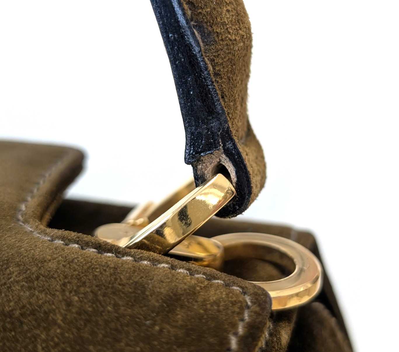 Salvatore Ferragamo Gancini Shoulder Hand Bag Purse Suede Khaki