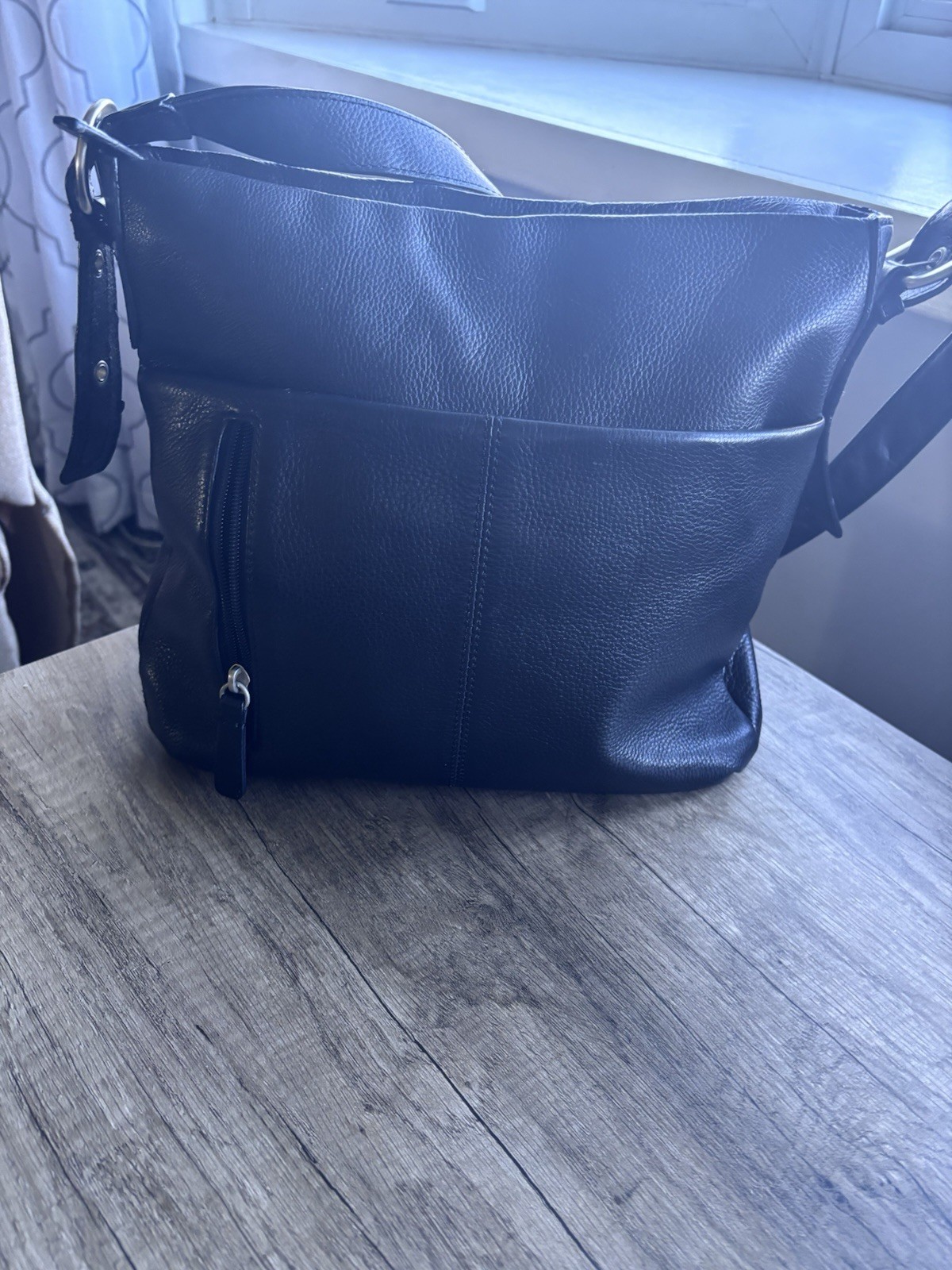 Rolfs Black Shoulder Bag Zip Closure Zipper Accent Silver Hardware Women’s