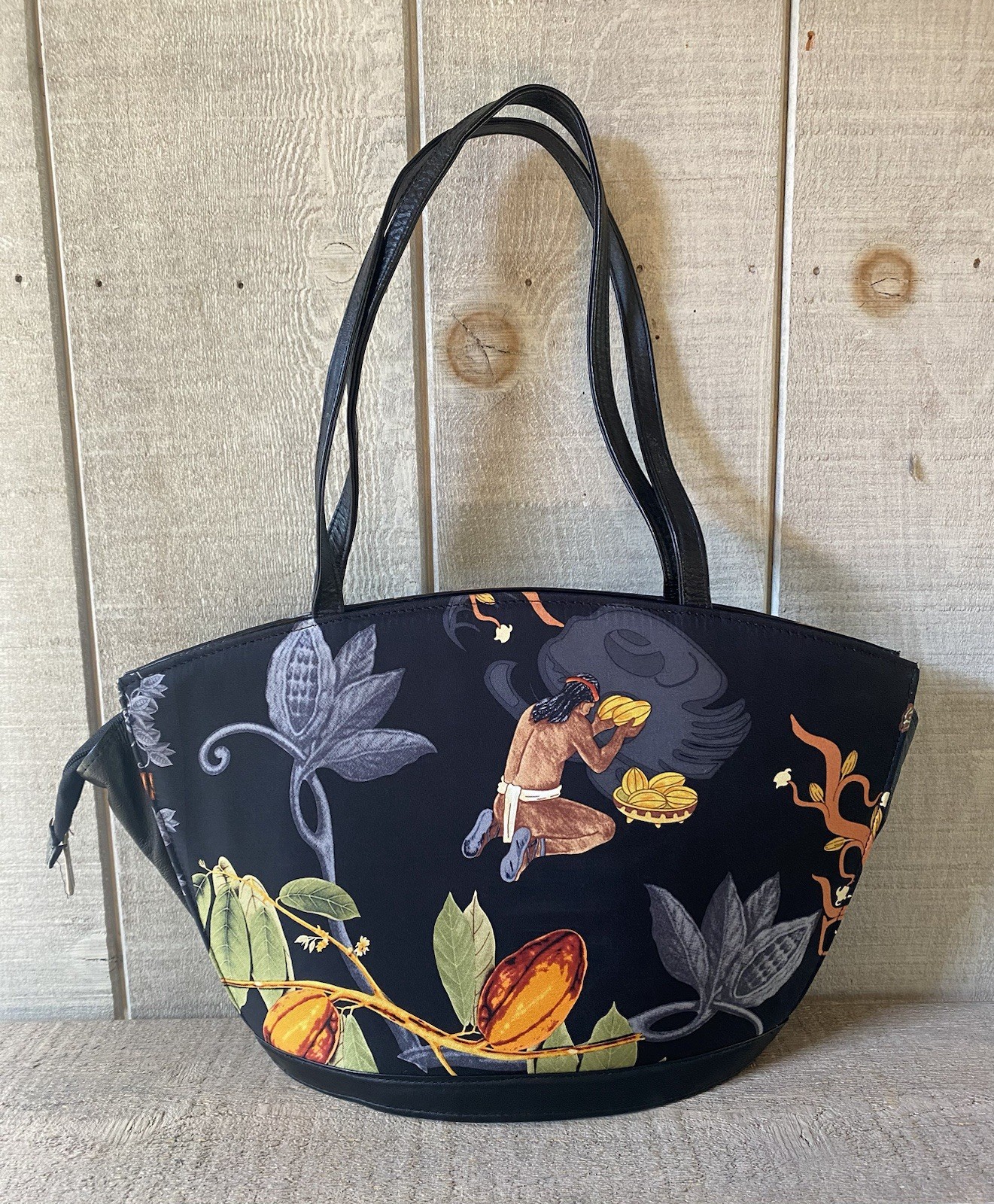 Pineda Covalin Silk Leather Purse Handbag Cocoa Beans Handmade Mexico