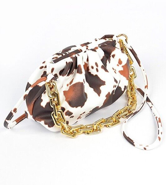 BNWT Cow Print Animal Print Chunky Chain Accent Crossbody Swing Bag