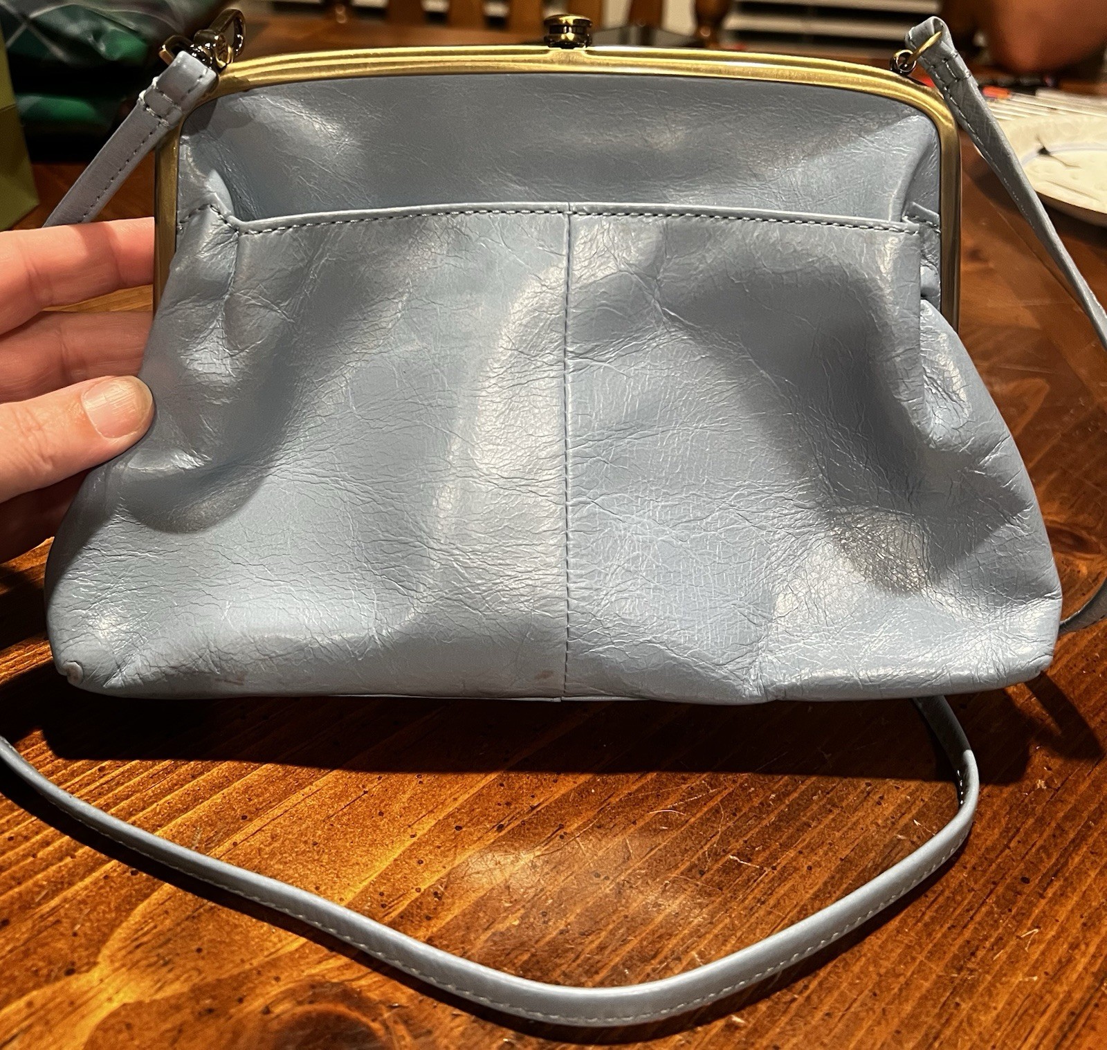 New! HOBO Lana Blue Mist Leather Mini Bag Kiss Lock Boho Purse w/ Tags