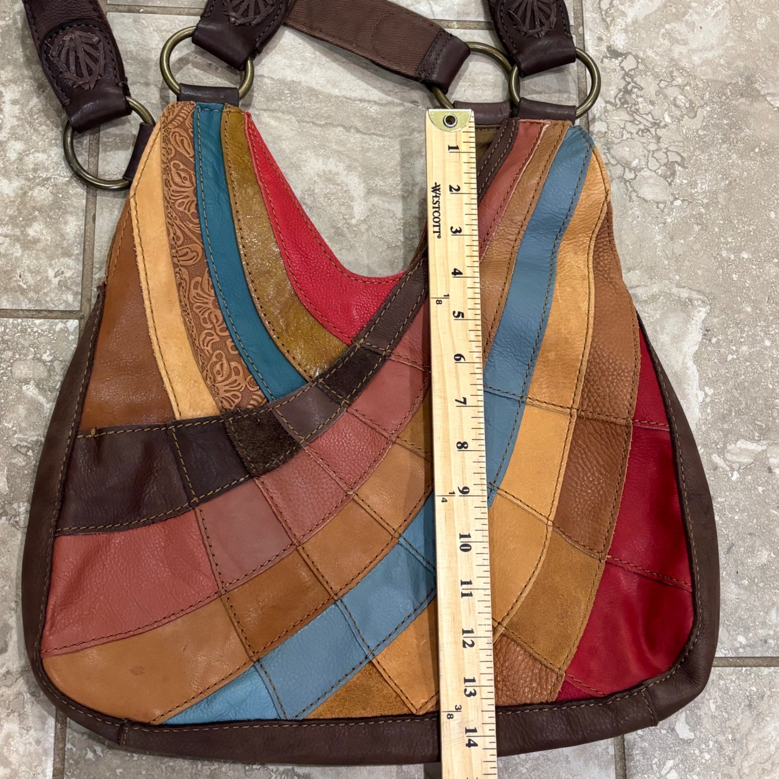Y2K Lucky Brand Vintage Inspired Patchwork Leather Suede Hobo Bag Multicolor