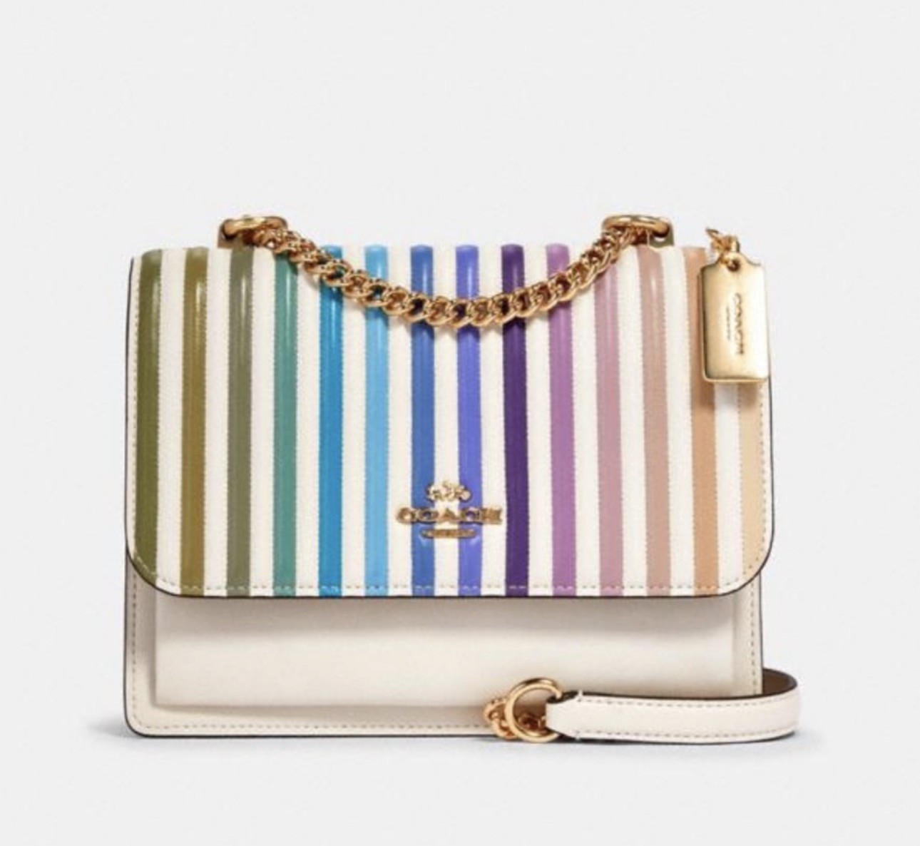 Coach Kate Ombre Rainbow Stripe Leather Crossbody Chain Shoulder Bag
