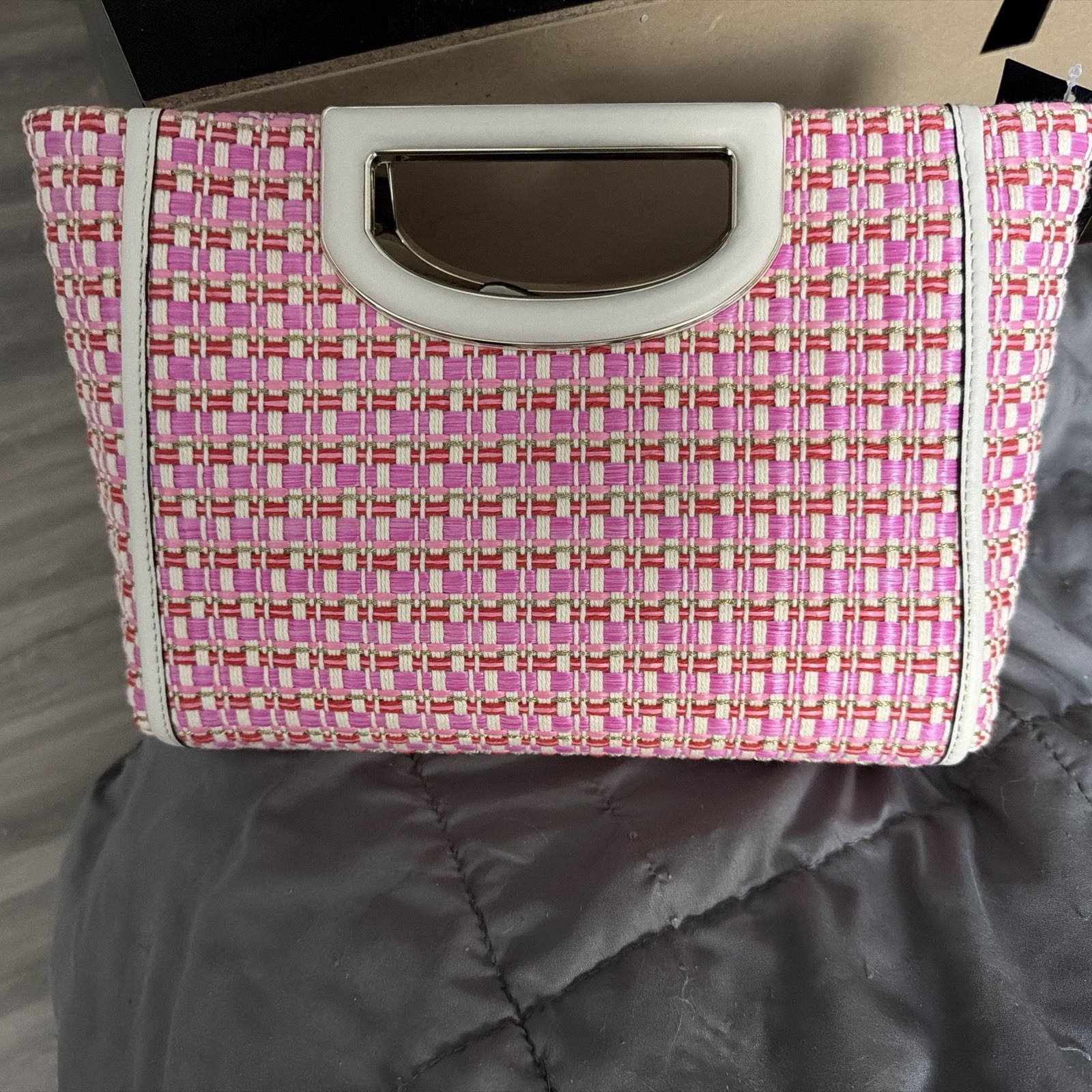 kate spade new york Alexia Crossbody Pink/White Woven, Magnetic, Gold