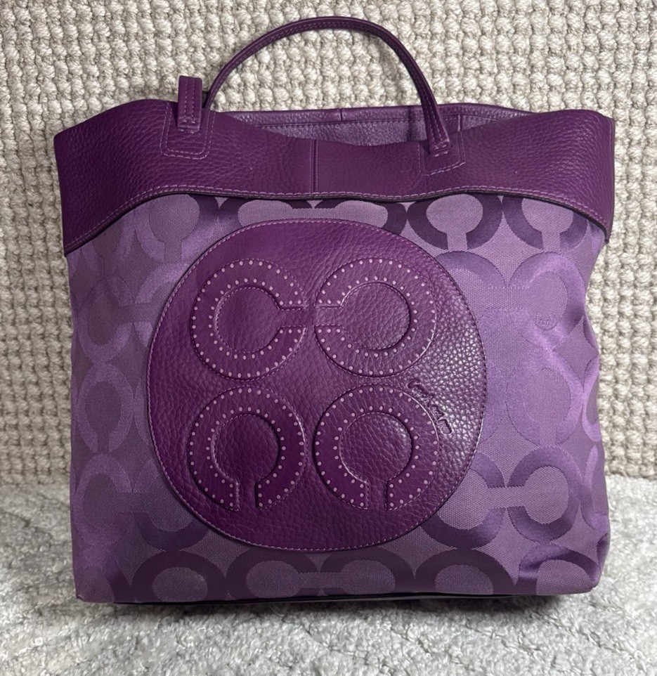 Coach Julia Large Signature Purple Leather and Canvas Tote