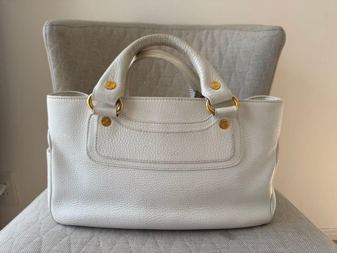 CELINE Boogie Bag White Leather 19cm H x 33cm W x 14.5cm D Gold Hardware