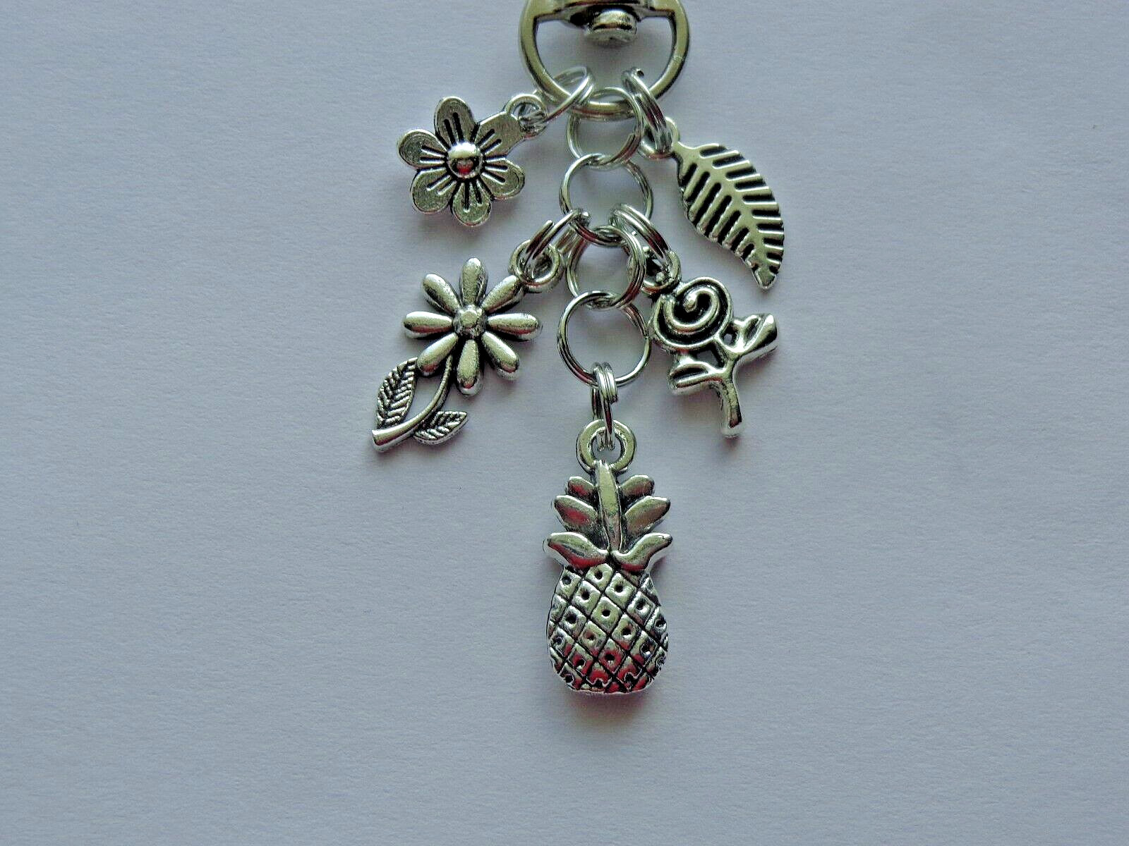 PINEAPPLE STAND TALL LEAF FLOWERS KEYCHAIN CLIP FOR PURSE BAG BACKPACK FOB