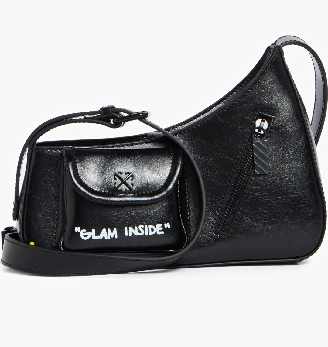 Off-White Small Jitney Hobo “Glam Inside” Bag Black Zip Closure Crossbody Strap